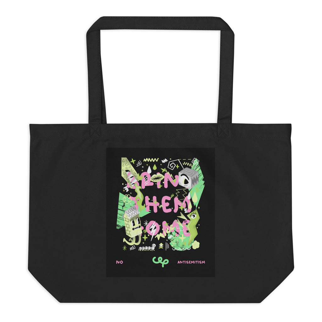 Bring Them Home | Pink-Green Doodle | Large Organic Tote Bag