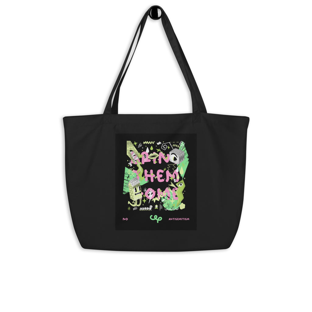 Bring Them Home | Pink-Green Doodle | Large Organic Tote Bag