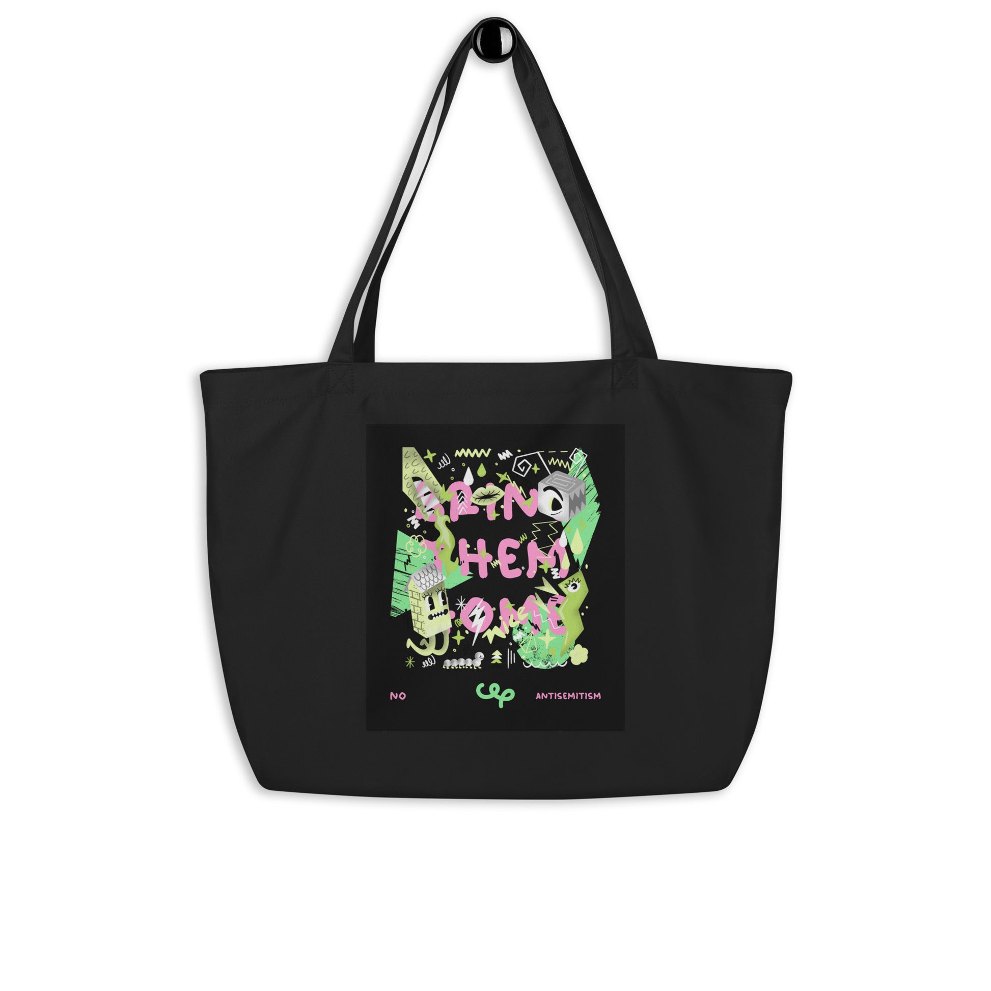 Bring Them Home | Pink-Green Doodle | Large Organic Tote Bag