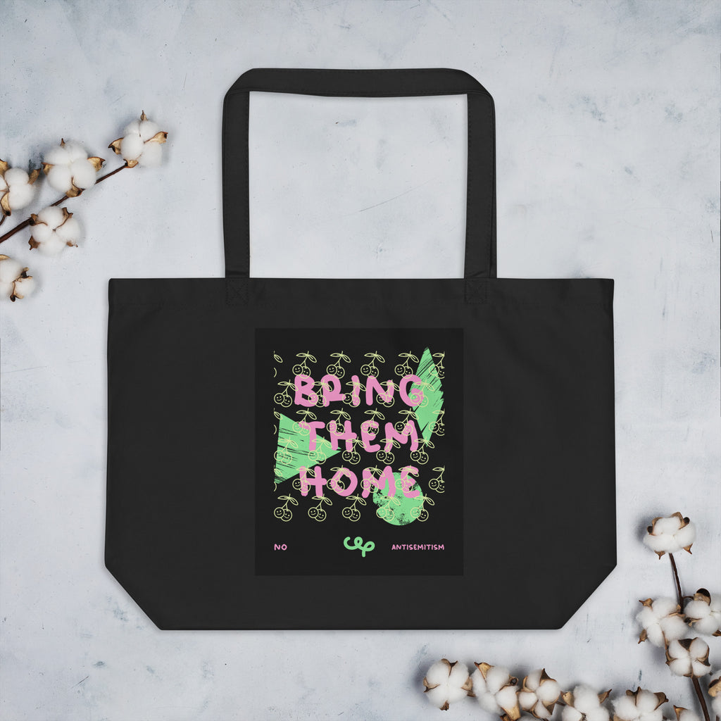 Bring Them Home | Pink-Green Doodle | Large Organic Tote Bag Jouparty