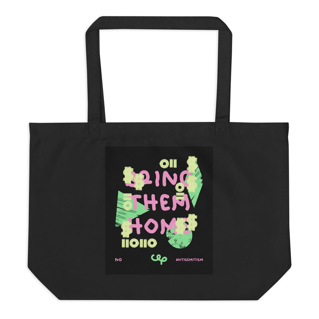 Bring Them Home | Pink-Green Doodle | Large Organic Tote Bag