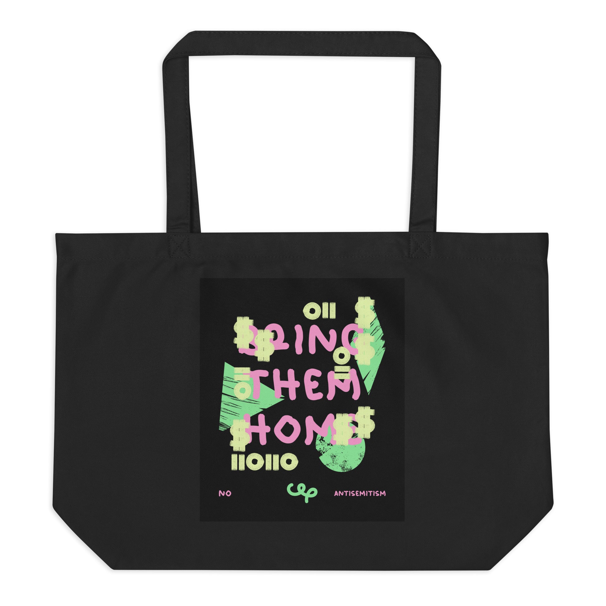 Bring Them Home | Pink-Green Doodle | Large Organic Tote Bag