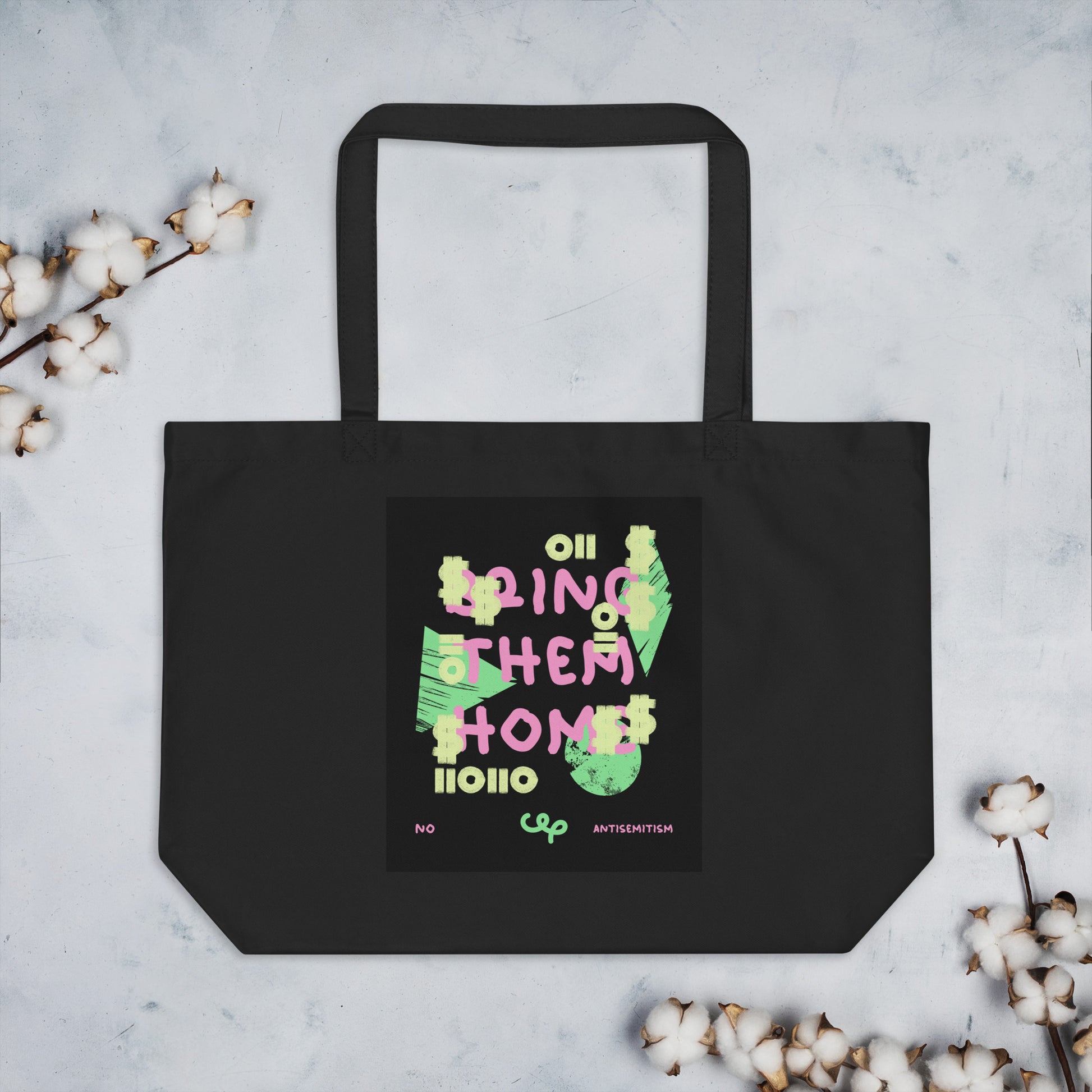 Bring Them Home | Pink-Green Doodle | Large Organic Tote Bag