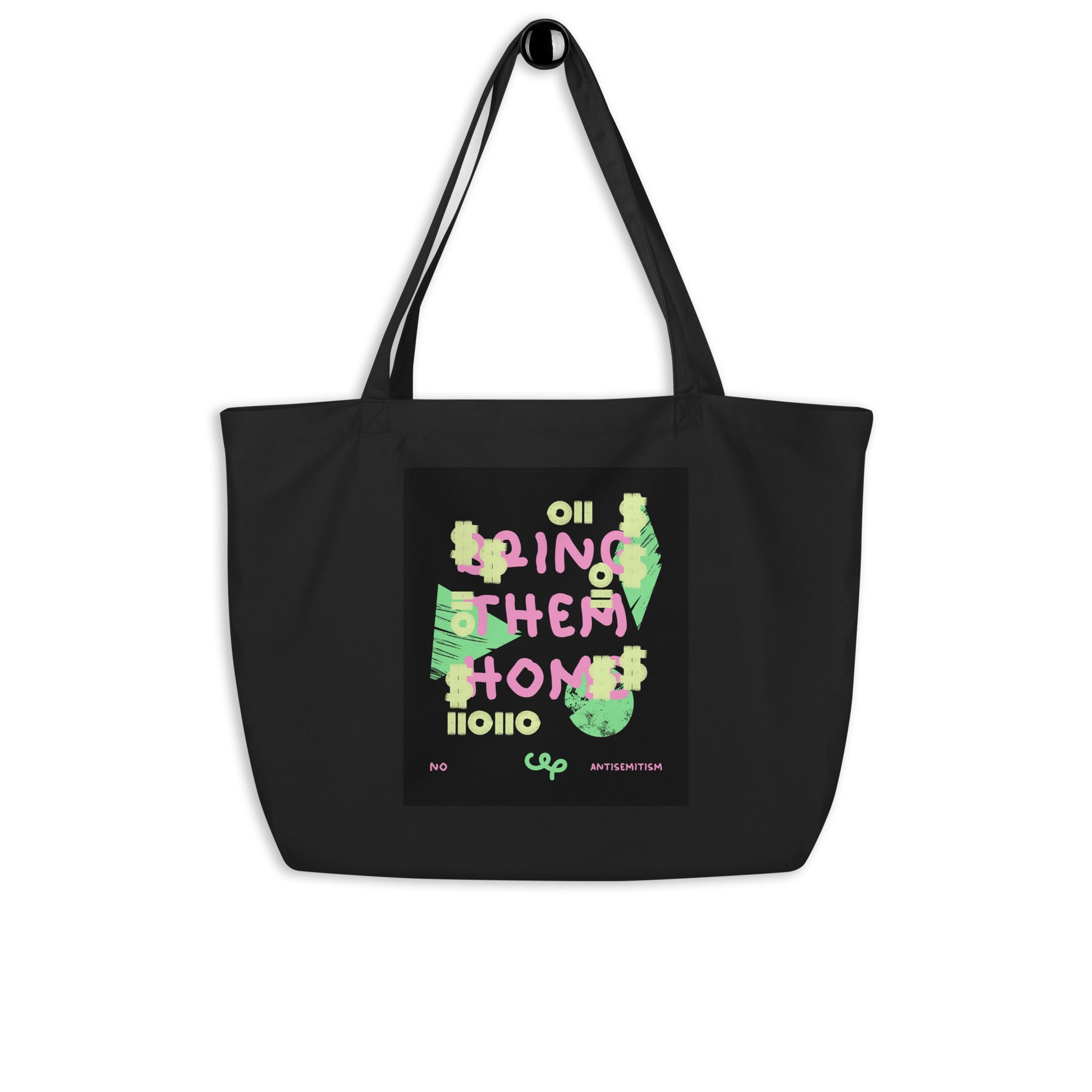 Bring Them Home | Pink-Green Doodle | Large Organic Tote Bag