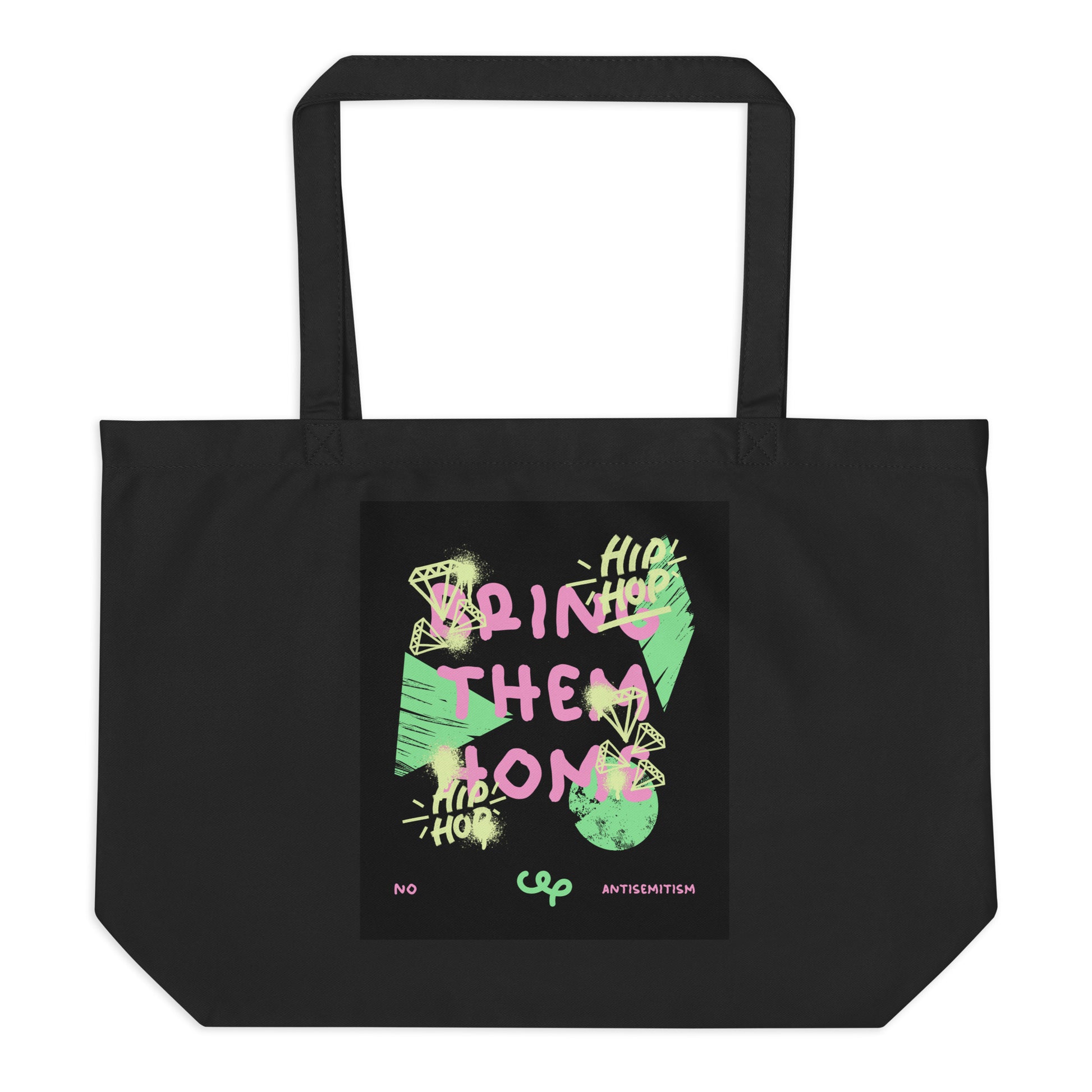 Bring Them Home | Pink-Green Doodle | Large Organic Tote Bag