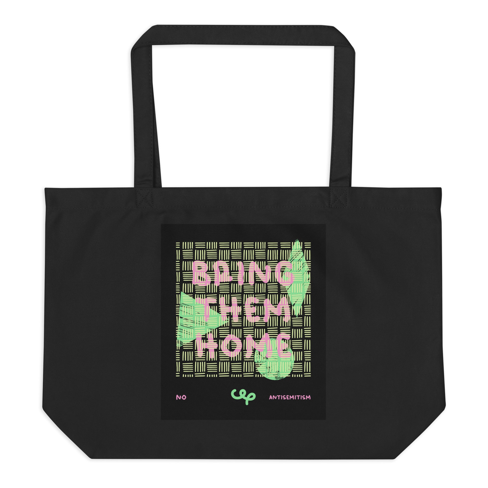 Bring Them Home | Pink-Green Doodle | Large Organic Tote Bag Jouparty
