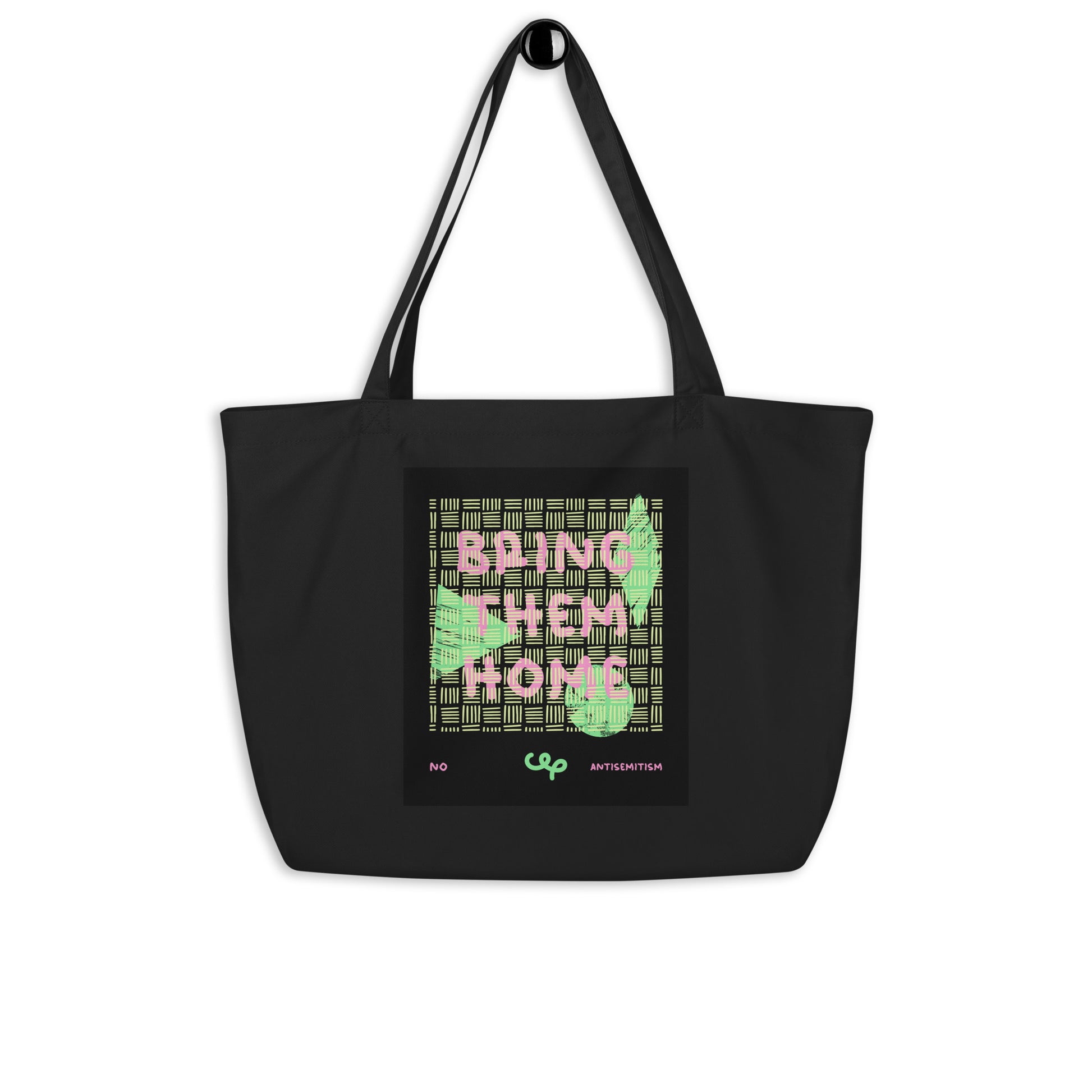 Bring Them Home | Pink-Green Doodle | Large Organic Tote Bag Jouparty