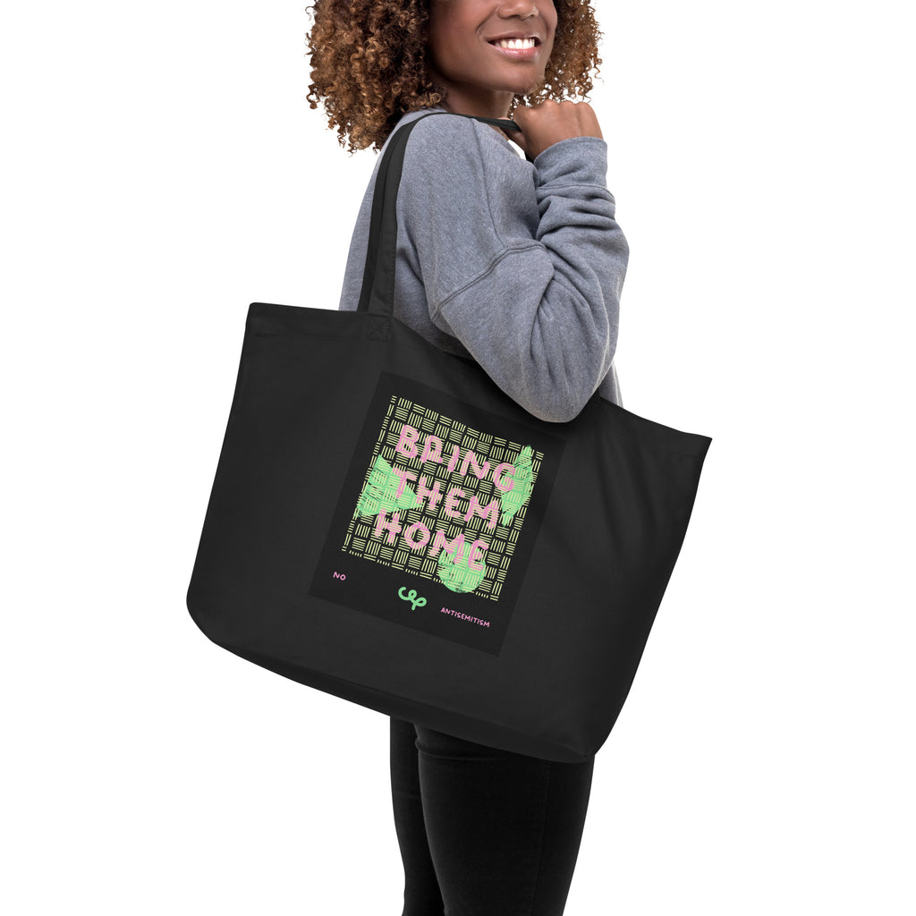 Bring Them Home | Pink-Green Doodle | Large Organic Tote Bag Jouparty