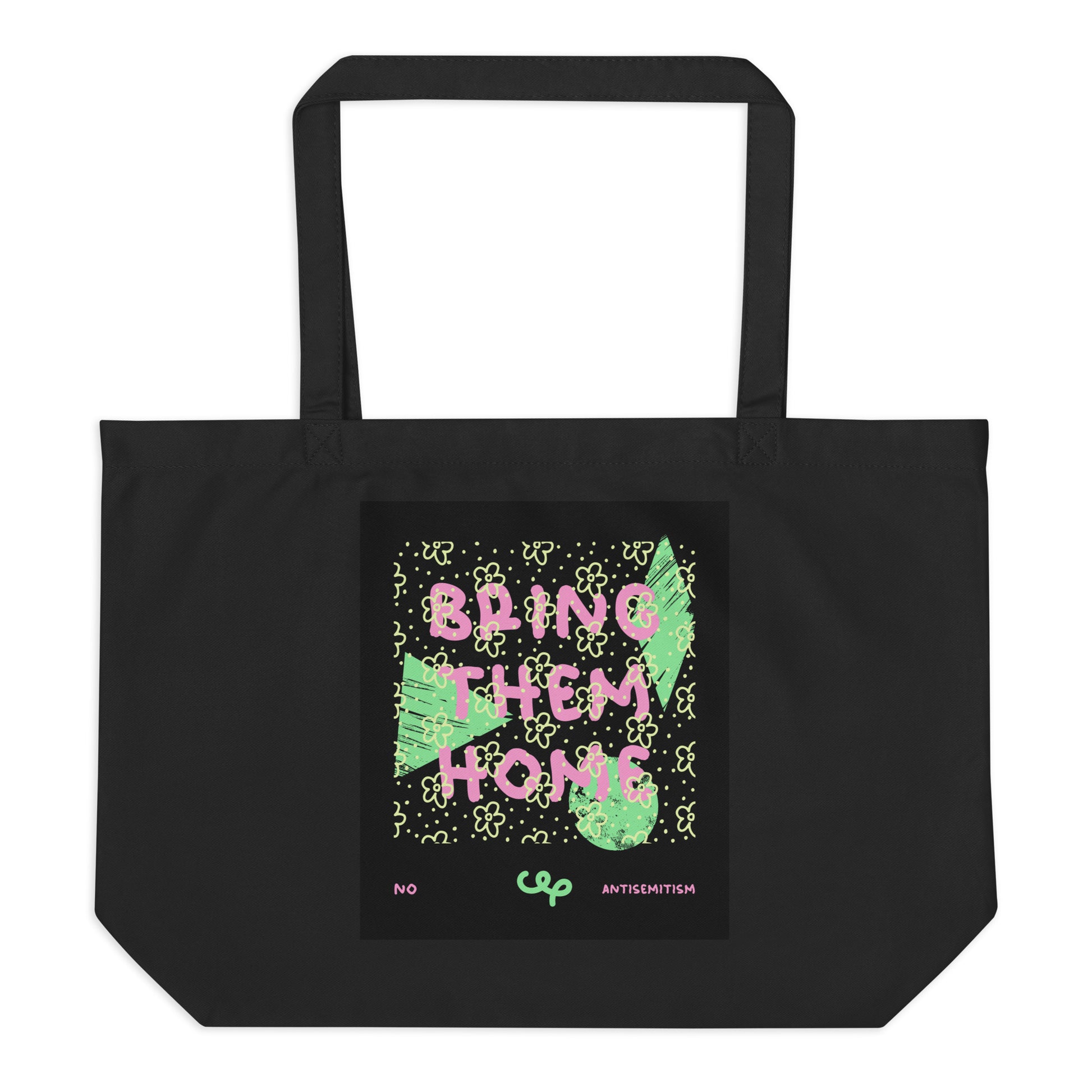 Bring Them Home | Pink-Green Doodle | Large Organic Tote Bag Jouparty