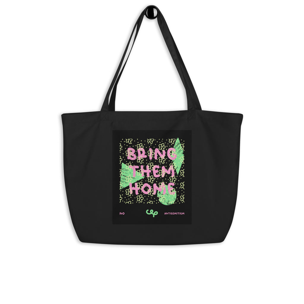 Bring Them Home | Pink-Green Doodle | Large Organic Tote Bag Jouparty