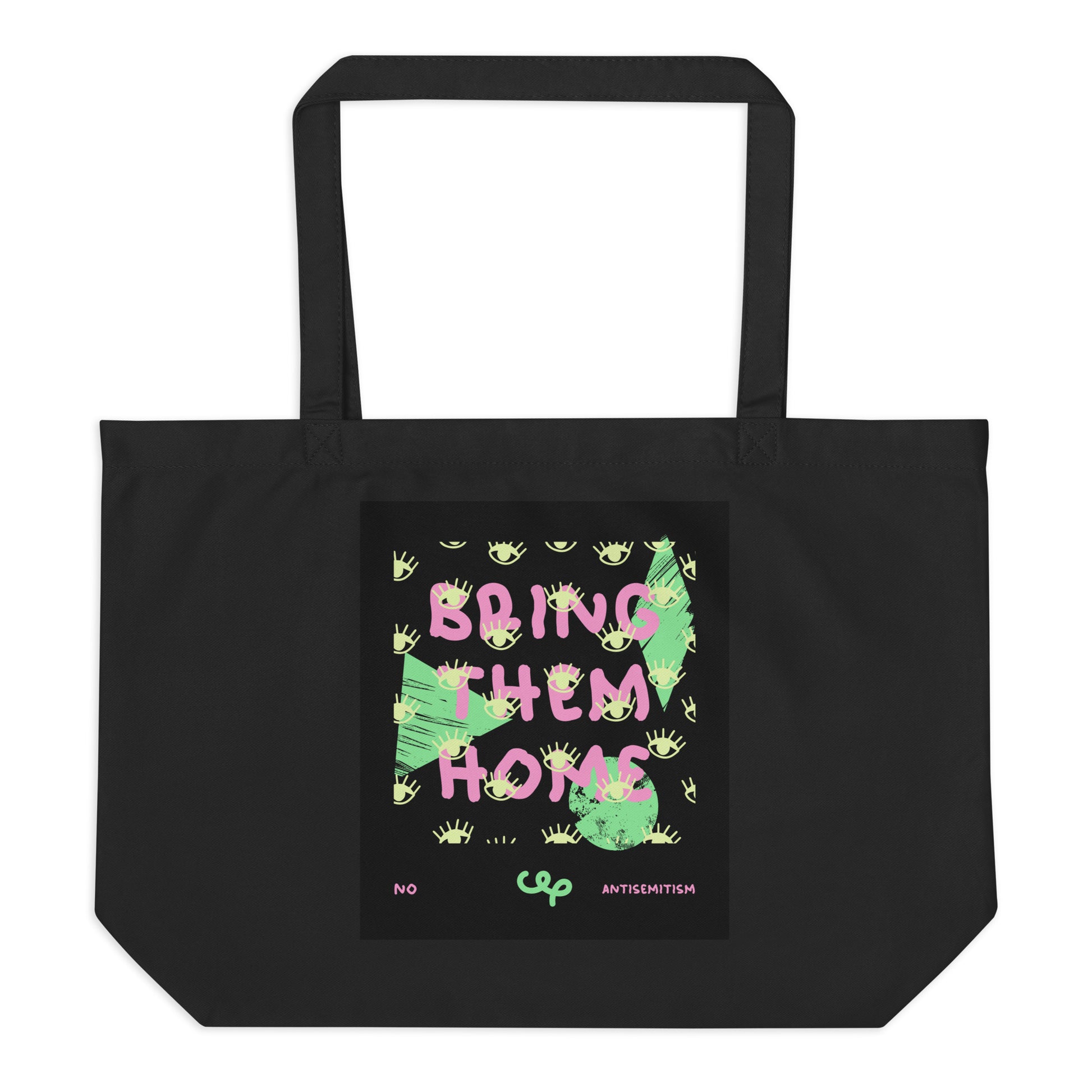 Bring Them Home | Pink-Green Doodle | Large Organic Tote Bag Jouparty