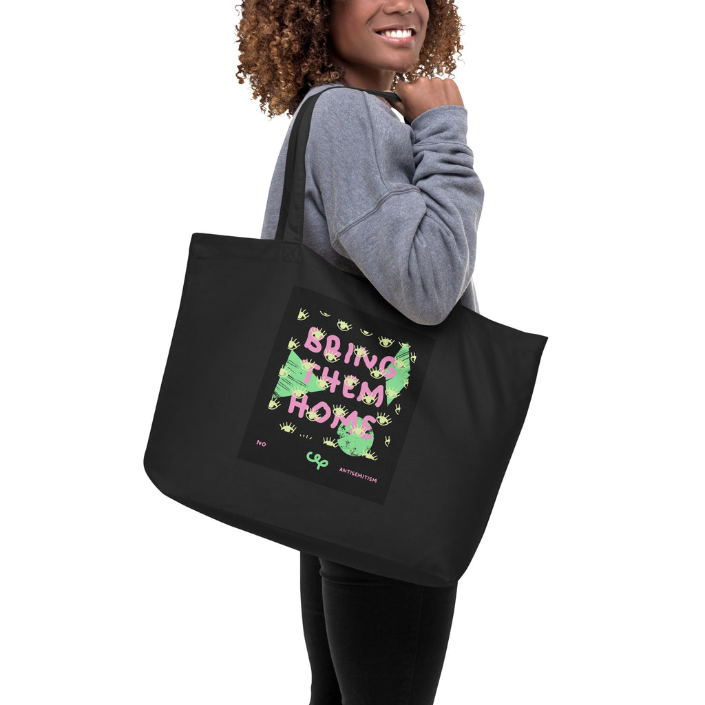 Bring Them Home | Pink-Green Doodle | Large Organic Tote Bag Jouparty