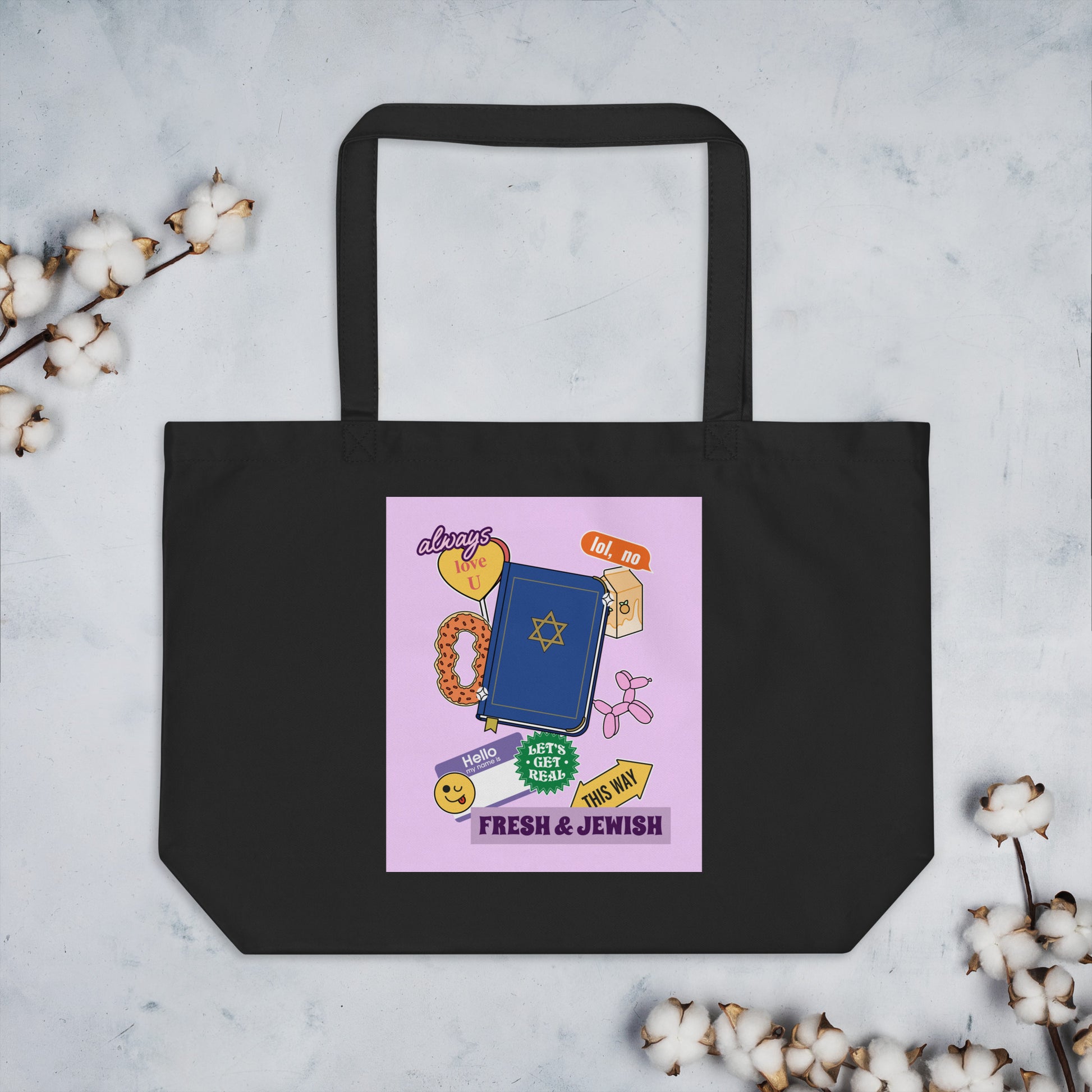 Shop Jewish | Pink | Large Organic Tote Bag Jouparty