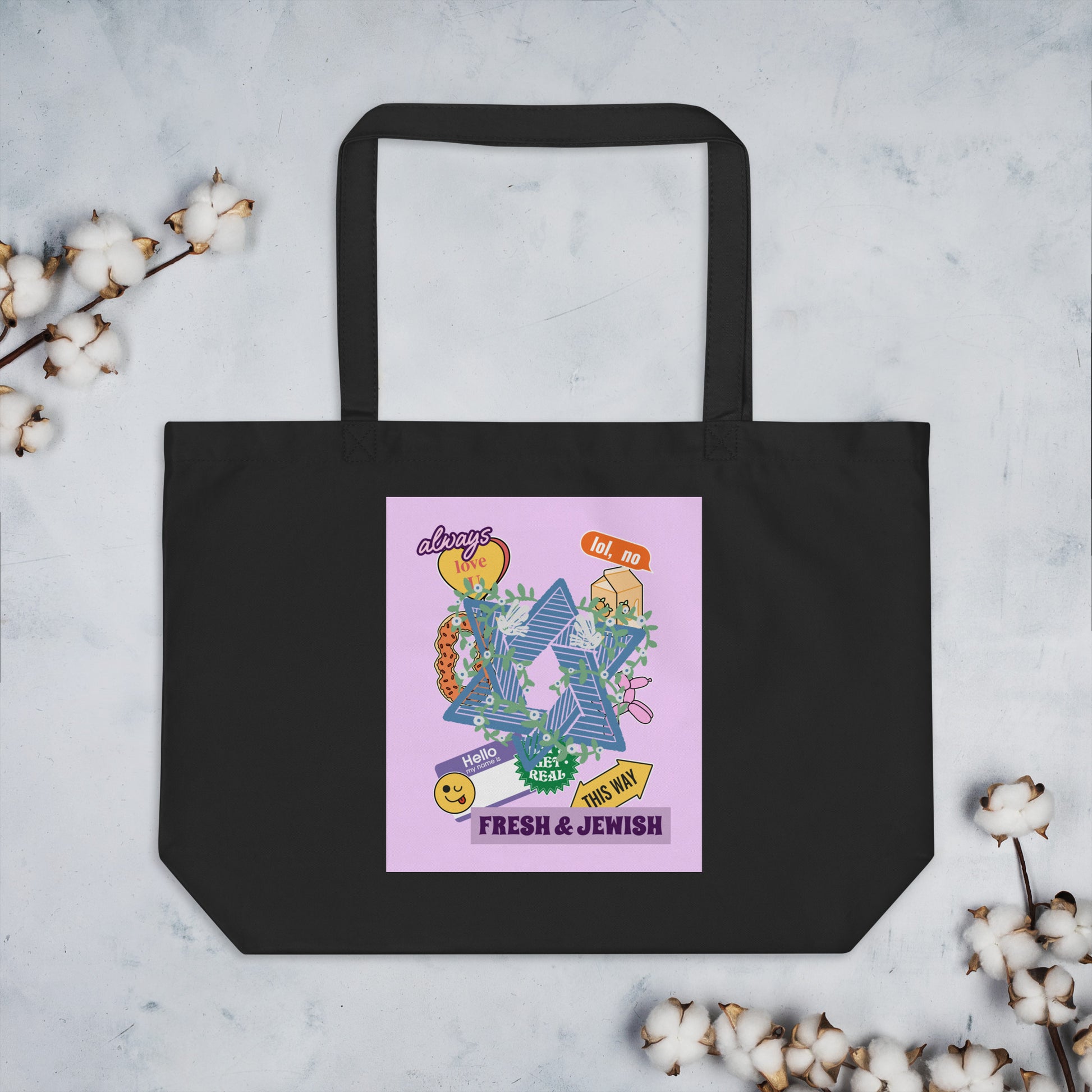Shop Jewish | Pink | Large Organic Tote Bag Jouparty