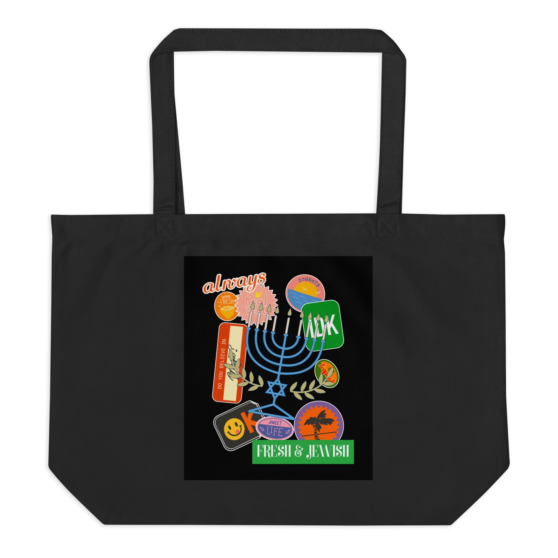 Shop Jewish | Black | Large Organic Tote Bag Jouparty