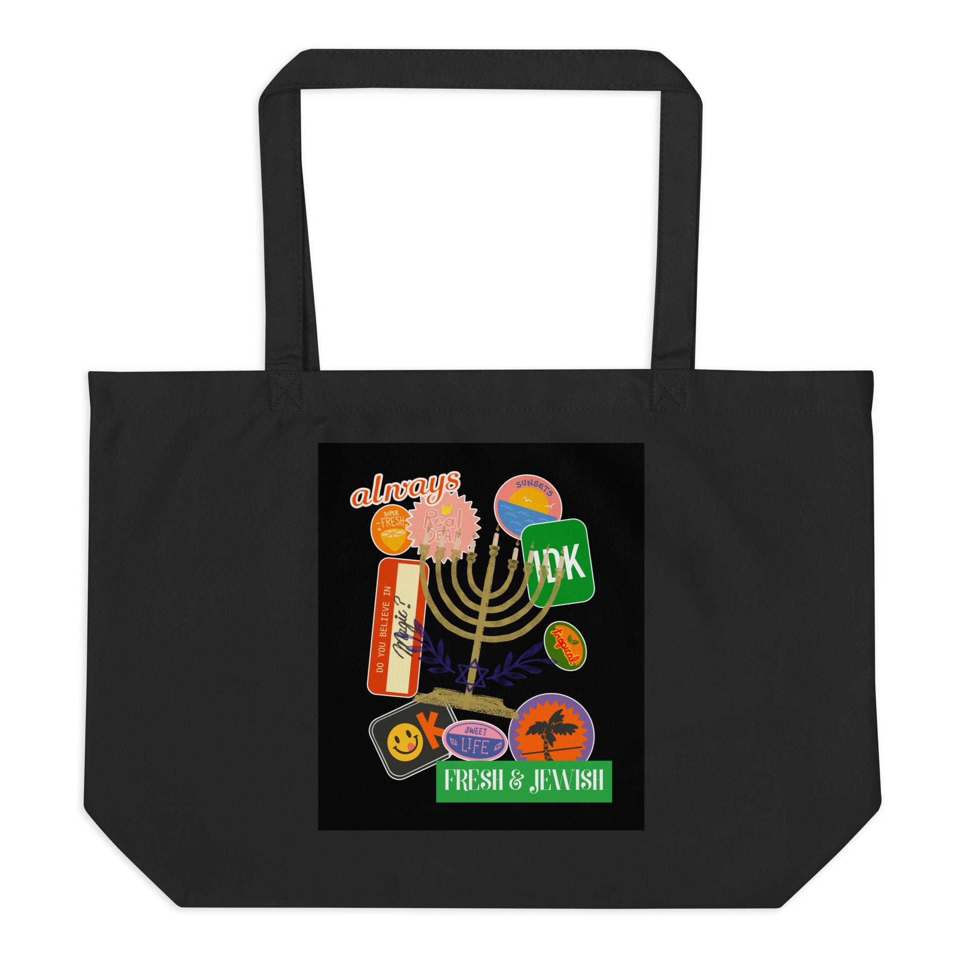 Shop Jewish | Black | Large Organic Tote Bag Jouparty