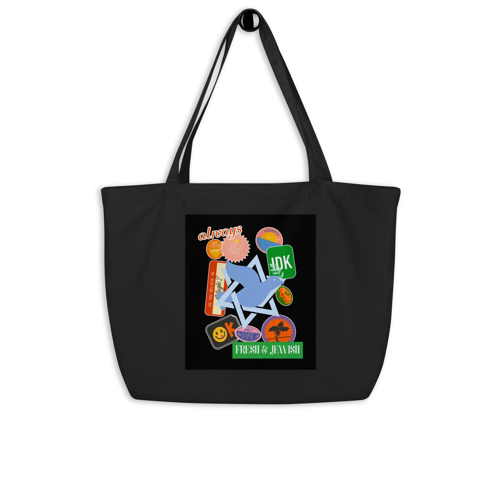 Shop Jewish | Black | Large Organic Tote Bag Jouparty