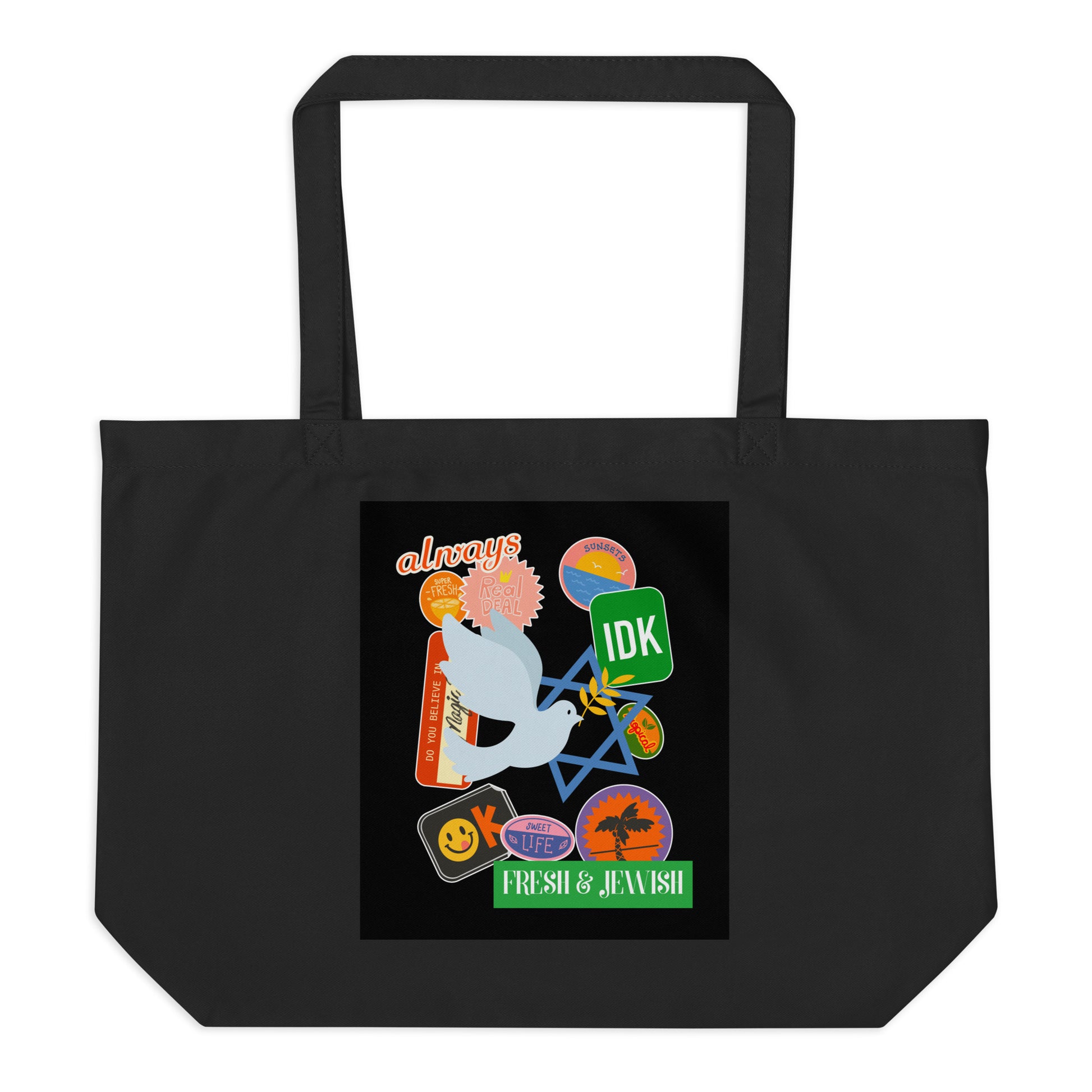 Shop Jewish | Black | Large Organic Tote Bag Jouparty