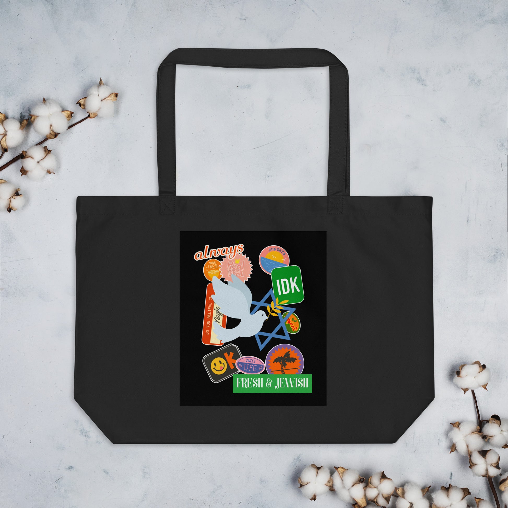 Shop Jewish | Black | Large Organic Tote Bag Jouparty