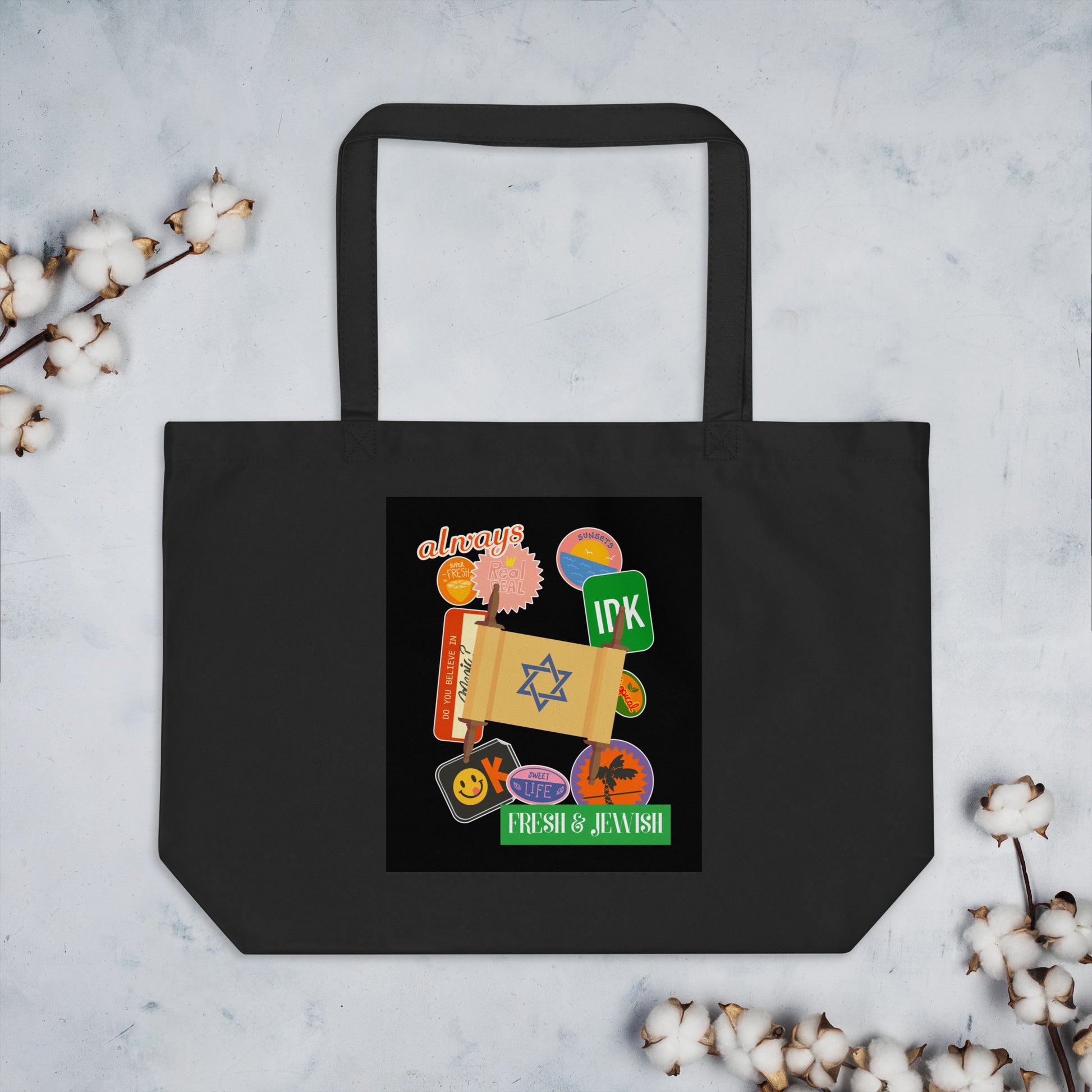 Shop Jewish | Black | Large Organic Tote Bag