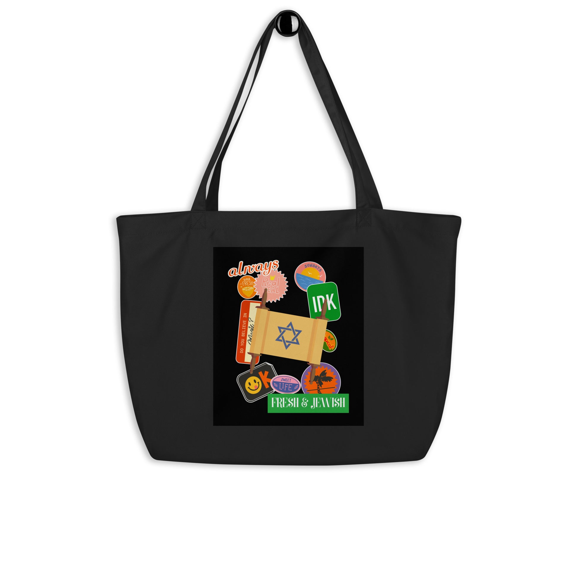 Shop Jewish | Black | Large Organic Tote Bag