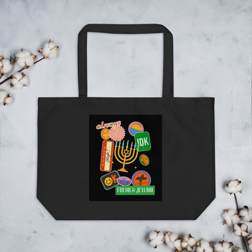 Shop Jewish | Black | Large Organic Tote Bag Jouparty