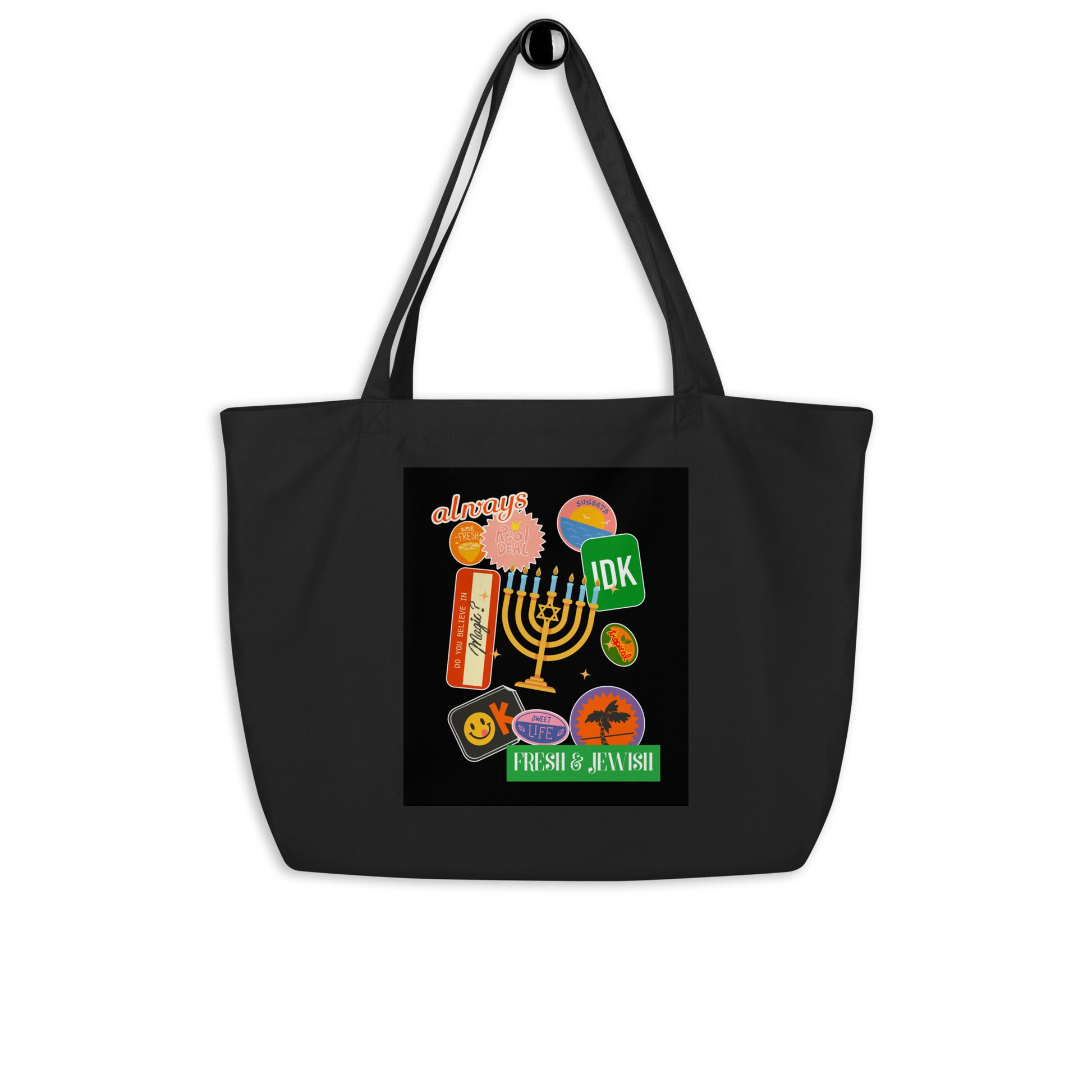 Shop Jewish | Black | Large Organic Tote Bag Jouparty