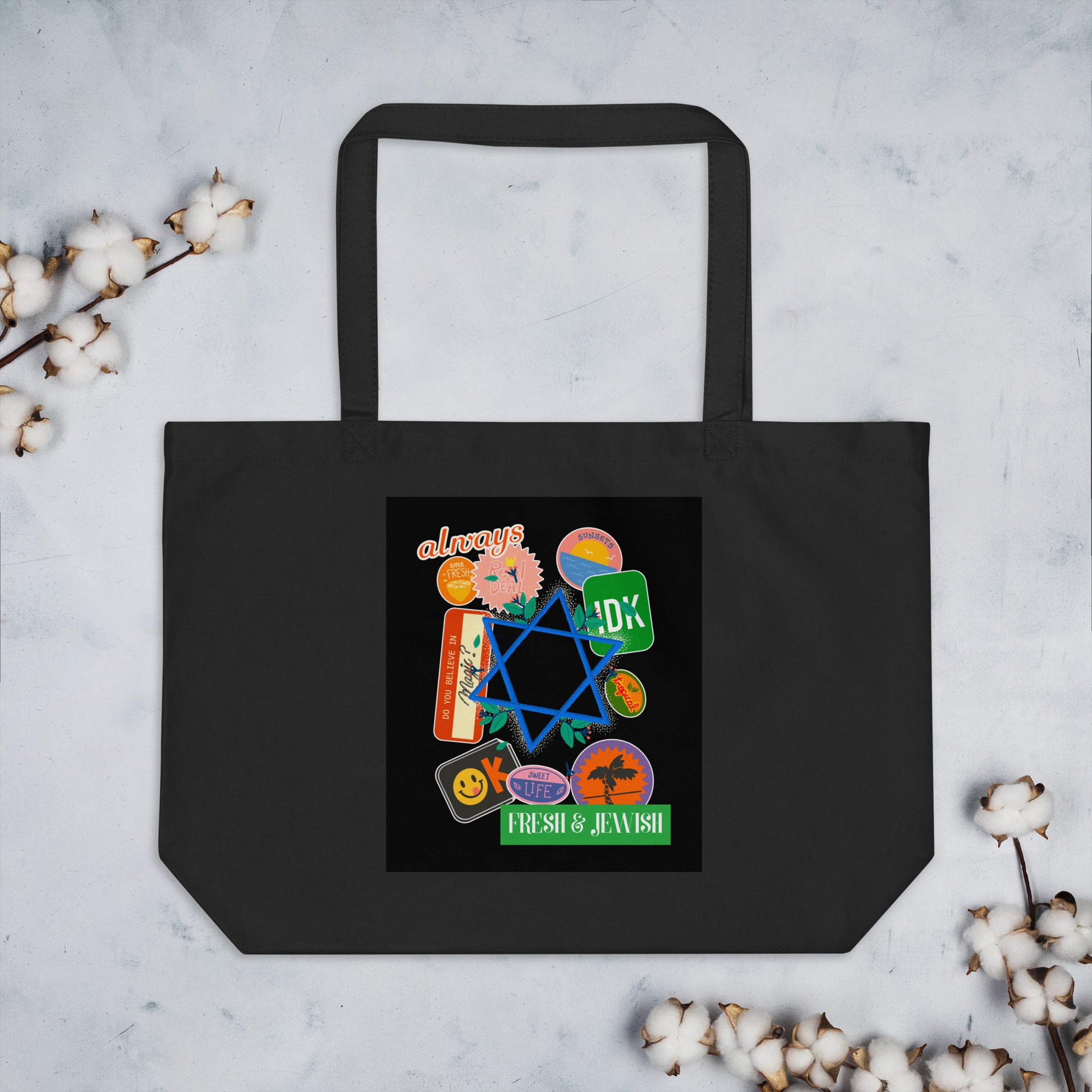 Shop Jewish | Black | Large Organic Tote Bag