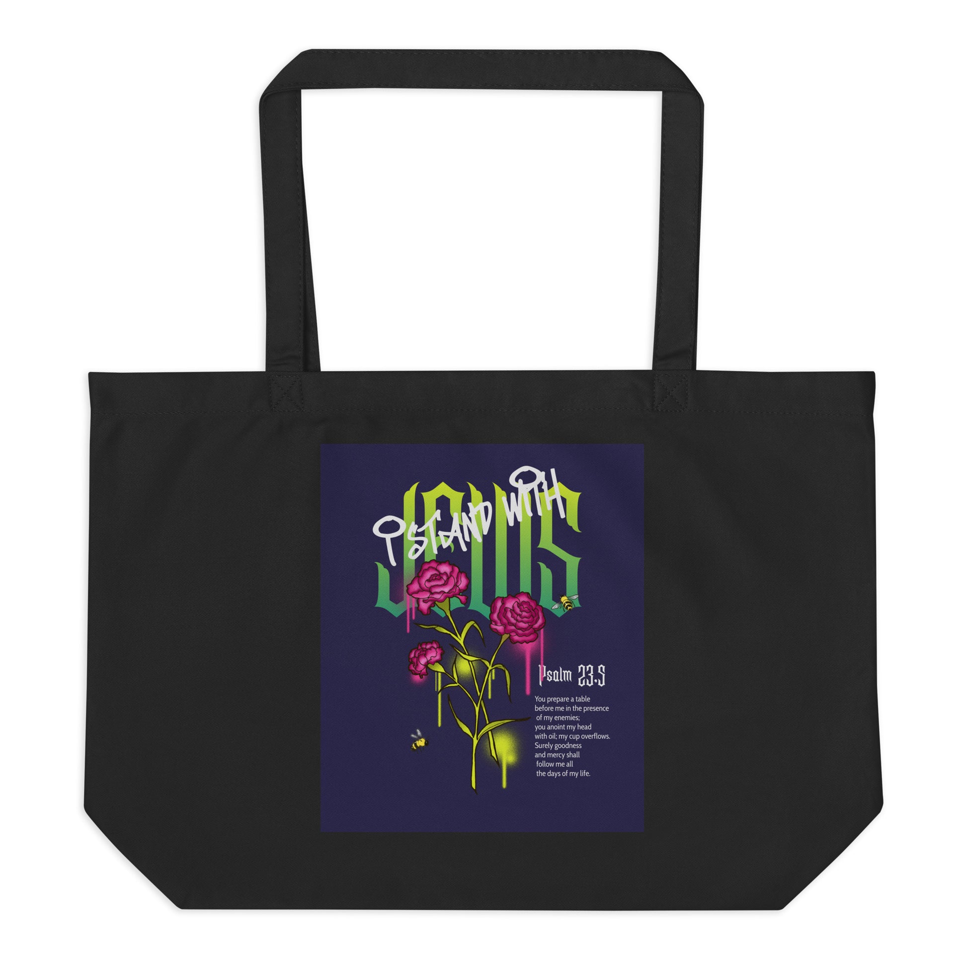 I Stand With Jews | Flower Christian Bible Verse | Large Organic Tote Bag