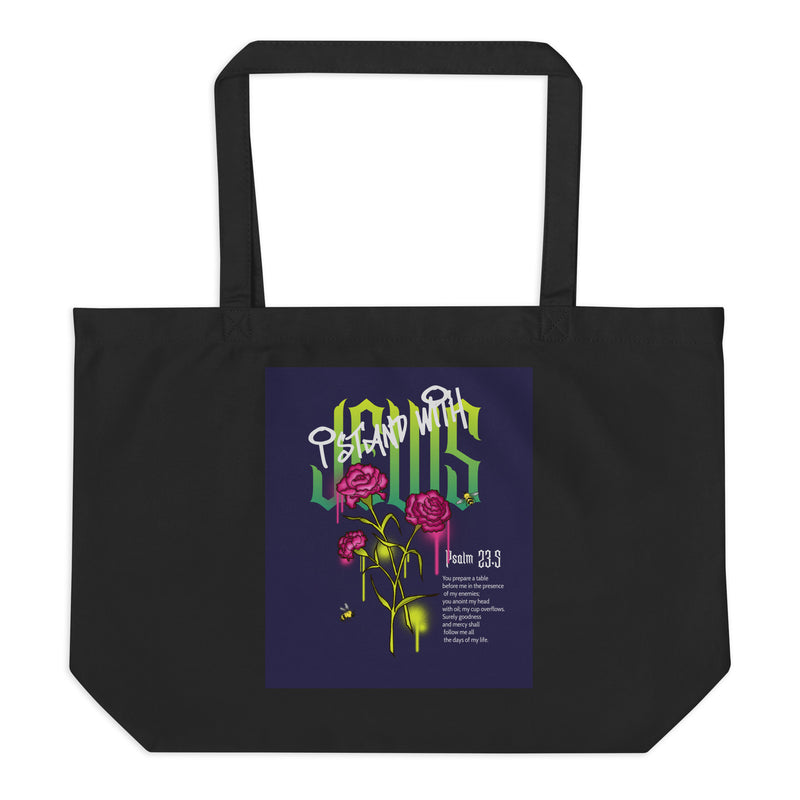 I Stand With Jews | Flower Christian Bible Verse | Large Organic Tote Bag