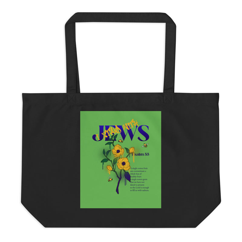 I Stand With Jews | Flower Christian Bible Verse | Large Organic Tote Bag