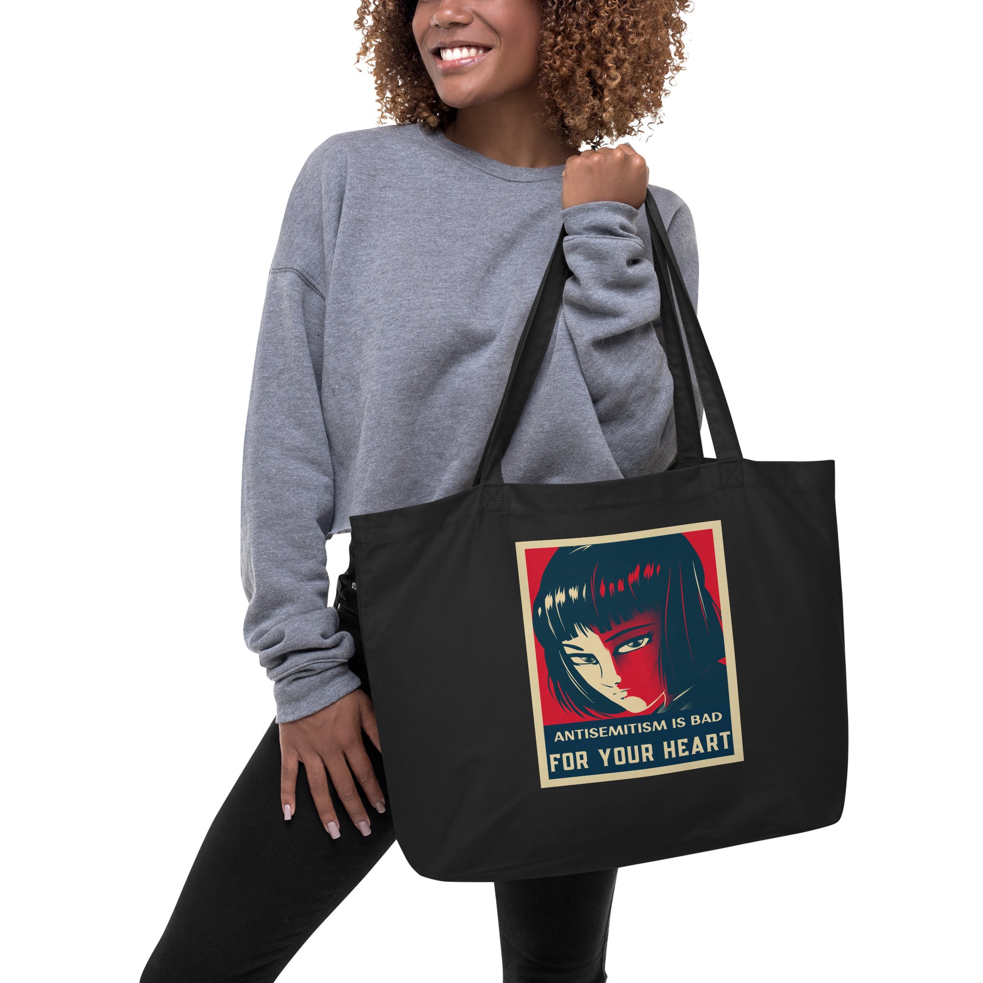 Anime Hero | Antisemitism | Large Organic Tote Bag Jouparty