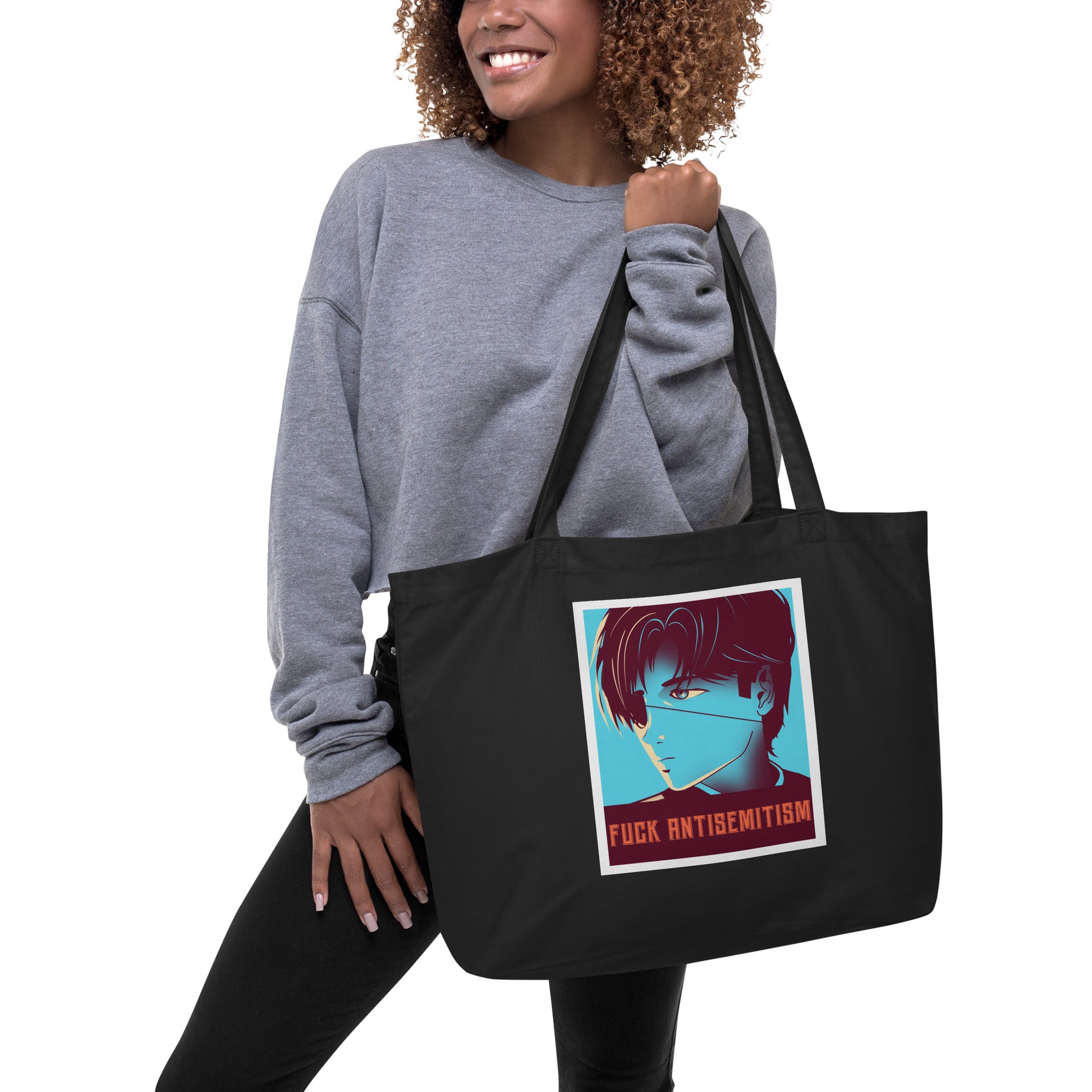 Anime Hero | Antisemitism | Large Organic Tote Bag Jouparty