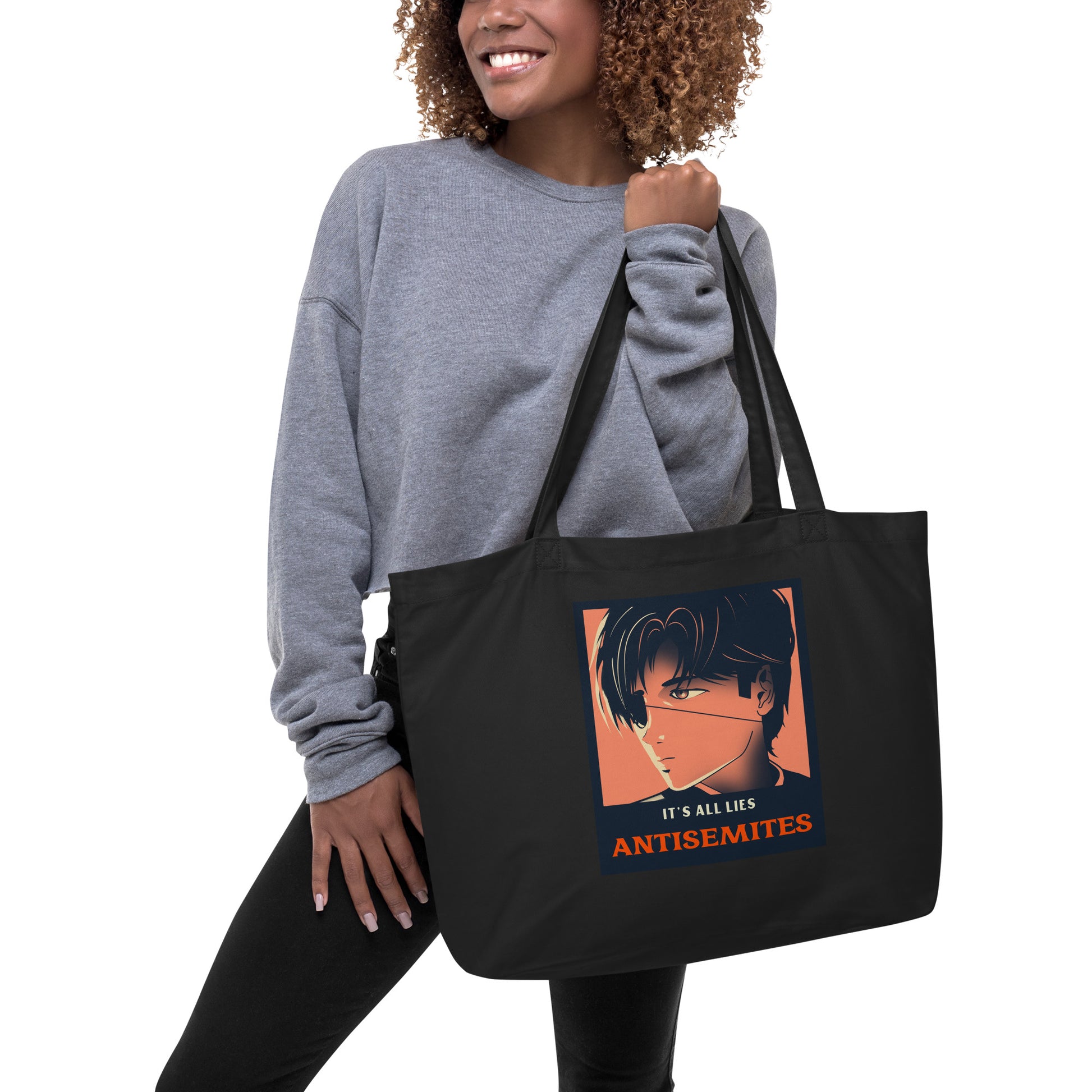 Anime Hero | Antisemitism | Large Organic Tote Bag Jouparty