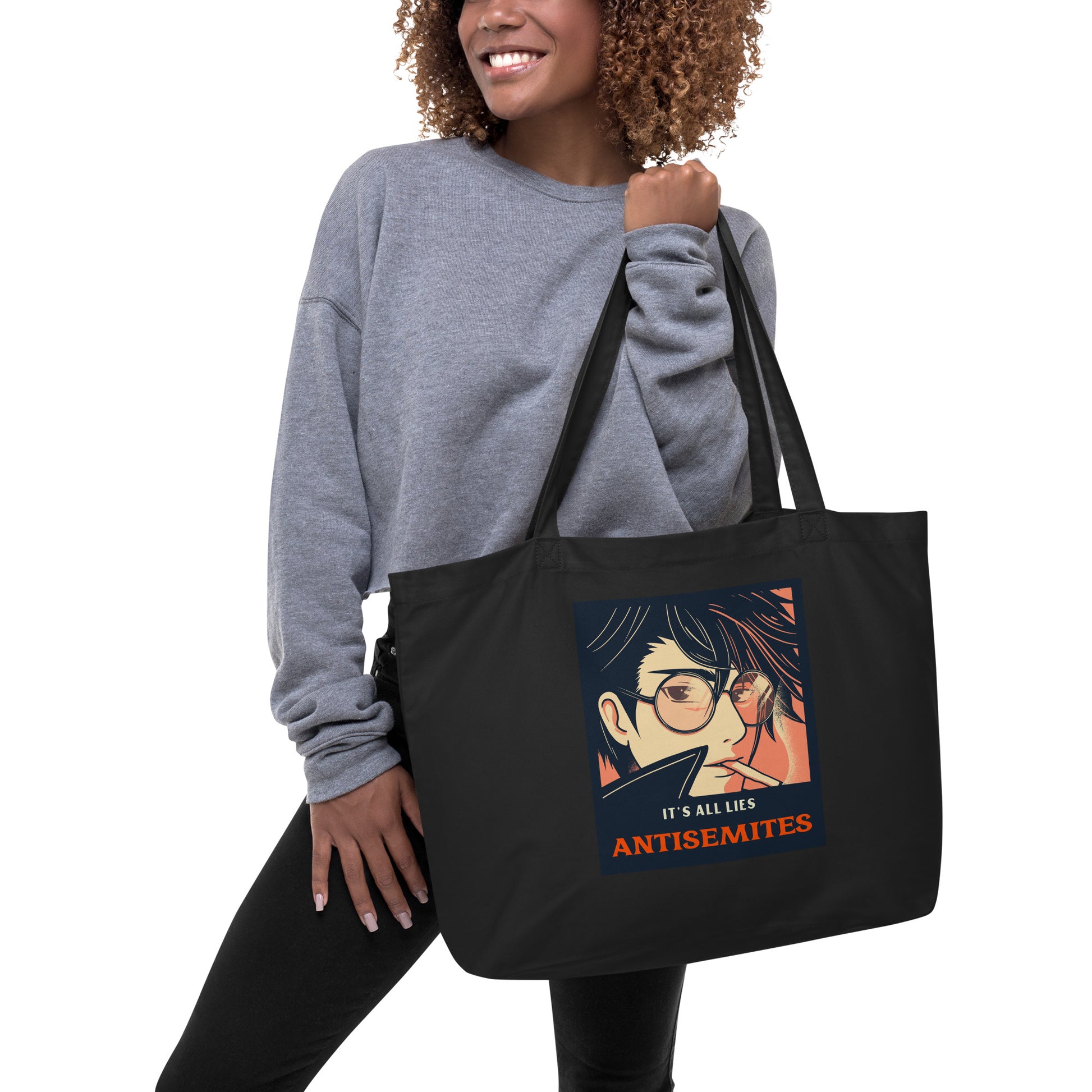 Anime Hero | Antisemitism | Large Organic Tote Bag