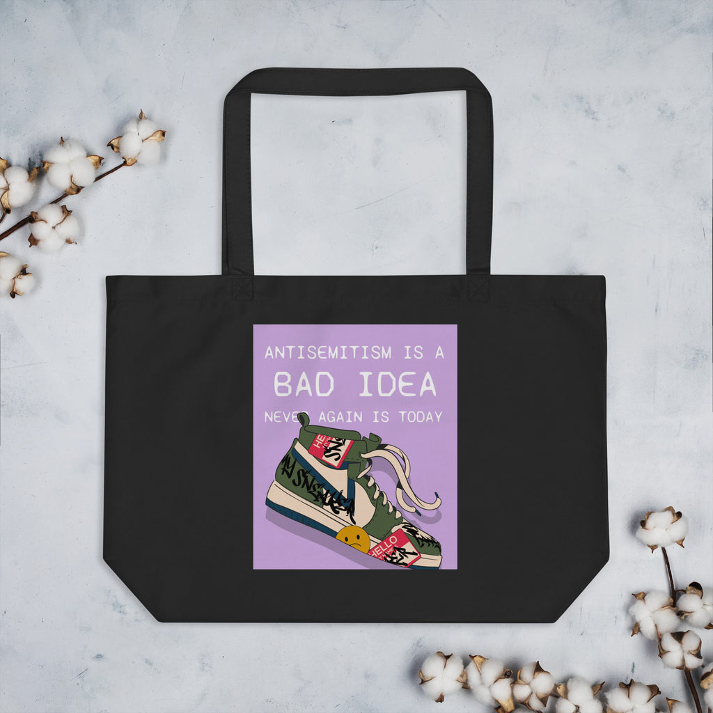 Bad Idea | Antisemitism | Large Organic Tote Bag Jouparty