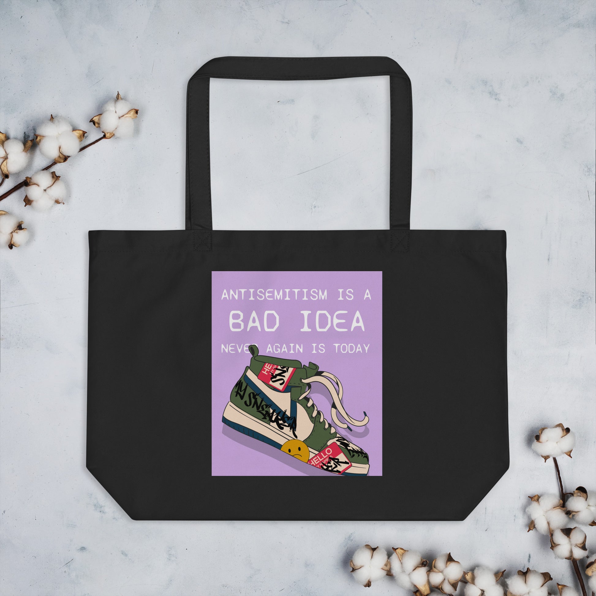 Bad Idea | Antisemitism | Large Organic Tote Bag Jouparty
