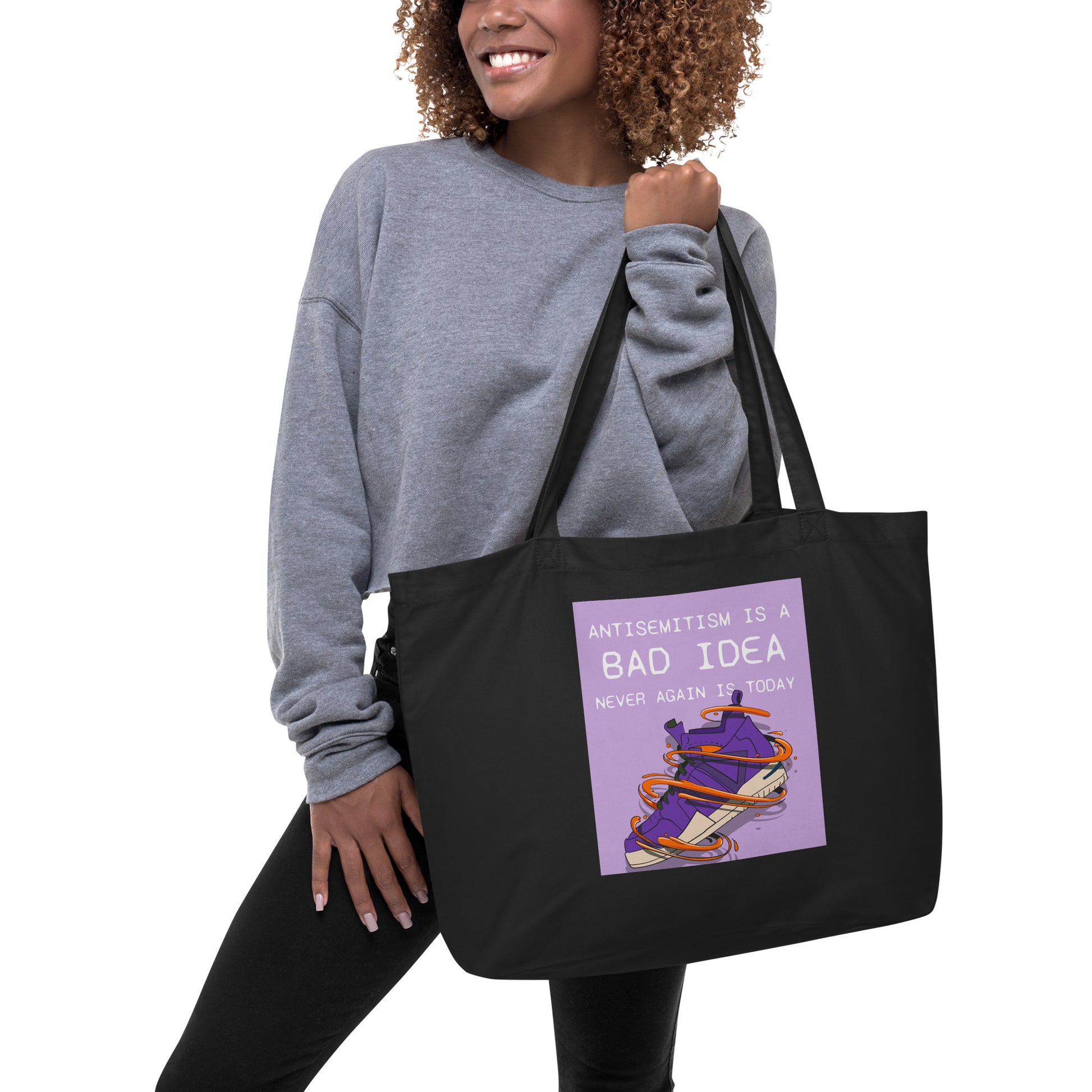 Bad Idea | Antisemitism | Large Organic Tote Bag Jouparty