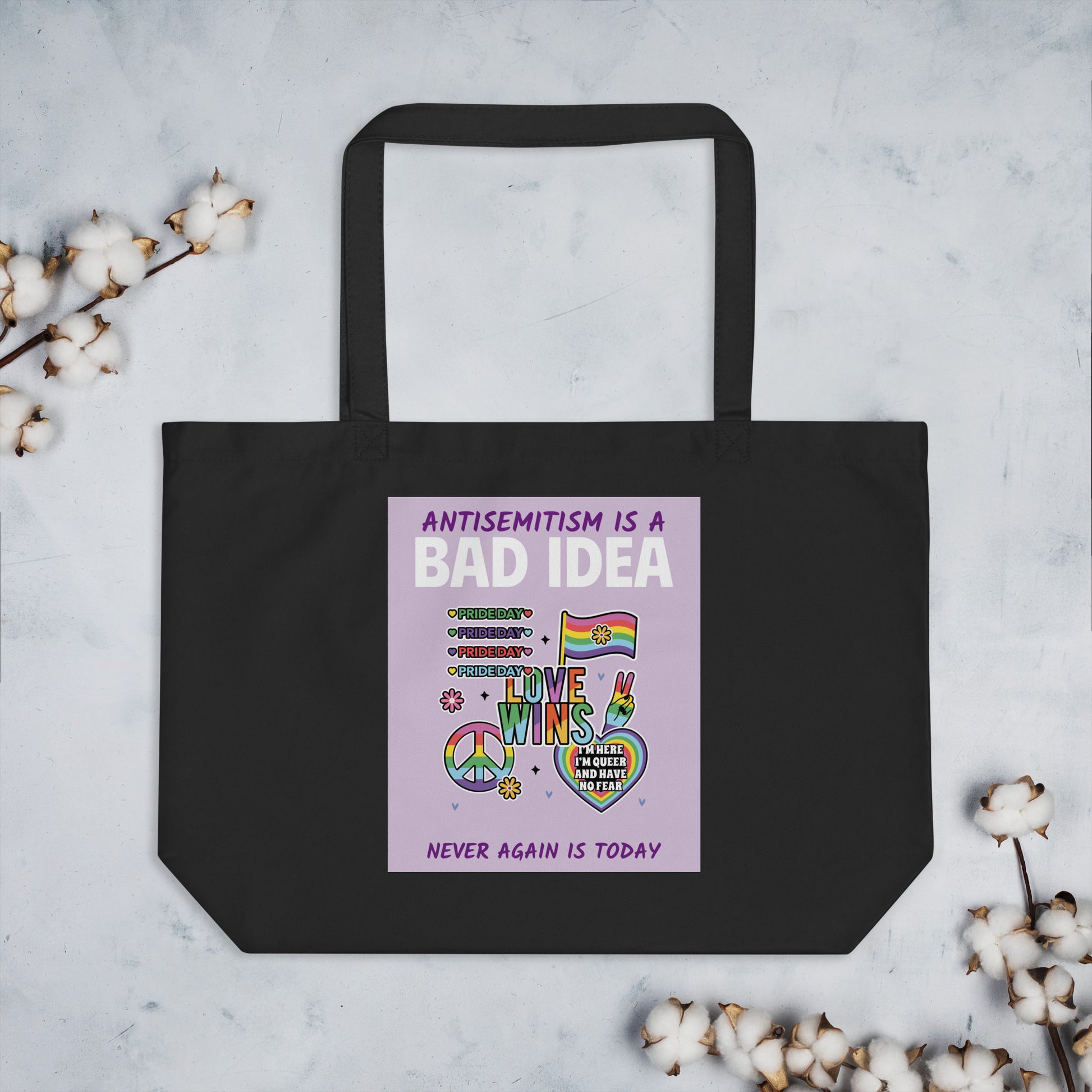 Bad Idea | Antisemitism | Large Organic Tote Bag