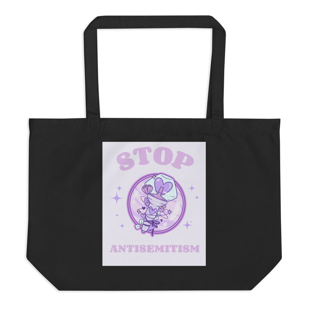 Stop Antisemitism | Purple & Cute Edition | Large Organic Tote Bag Jouparty