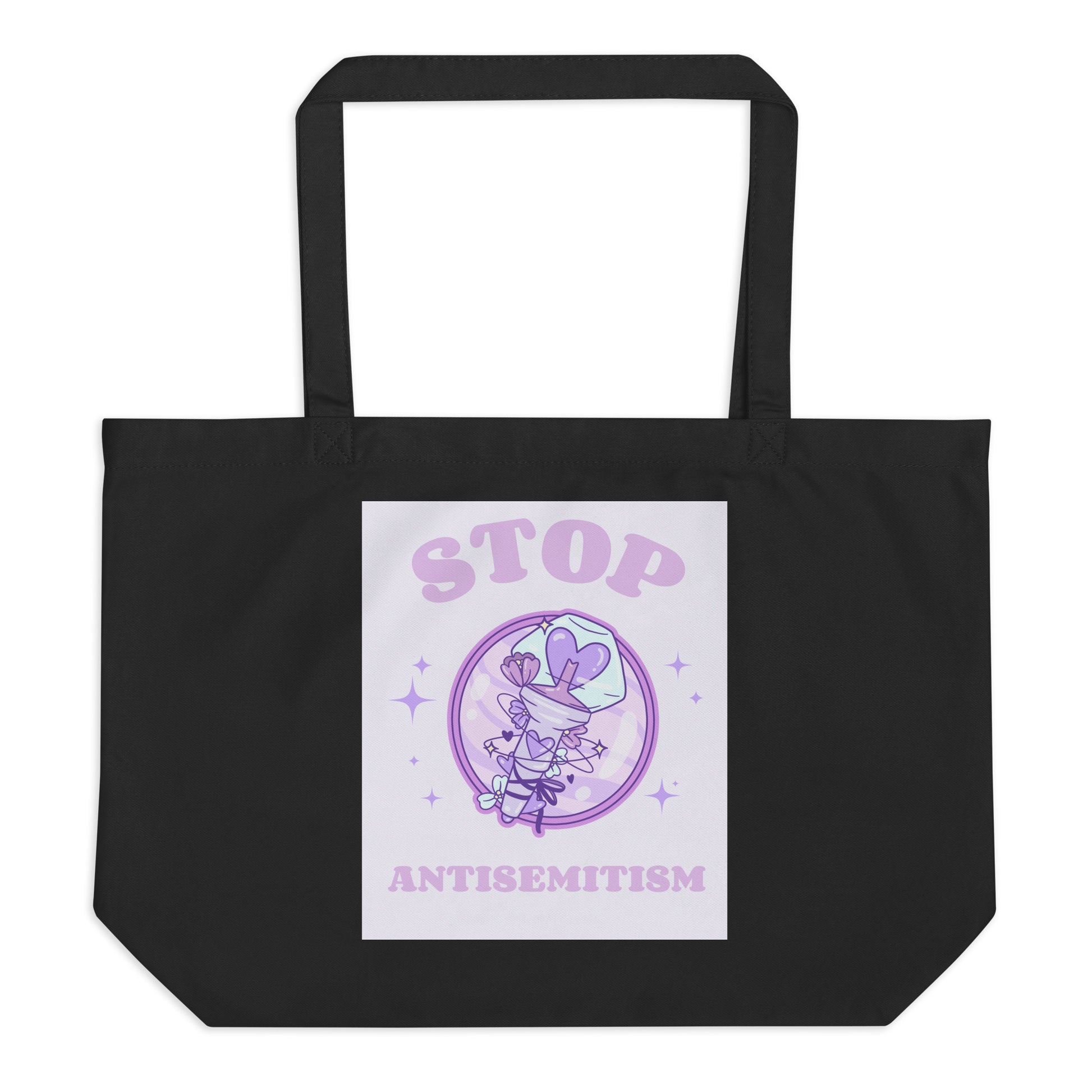 Stop Antisemitism | Purple & Cute Edition | Large Organic Tote Bag Jouparty