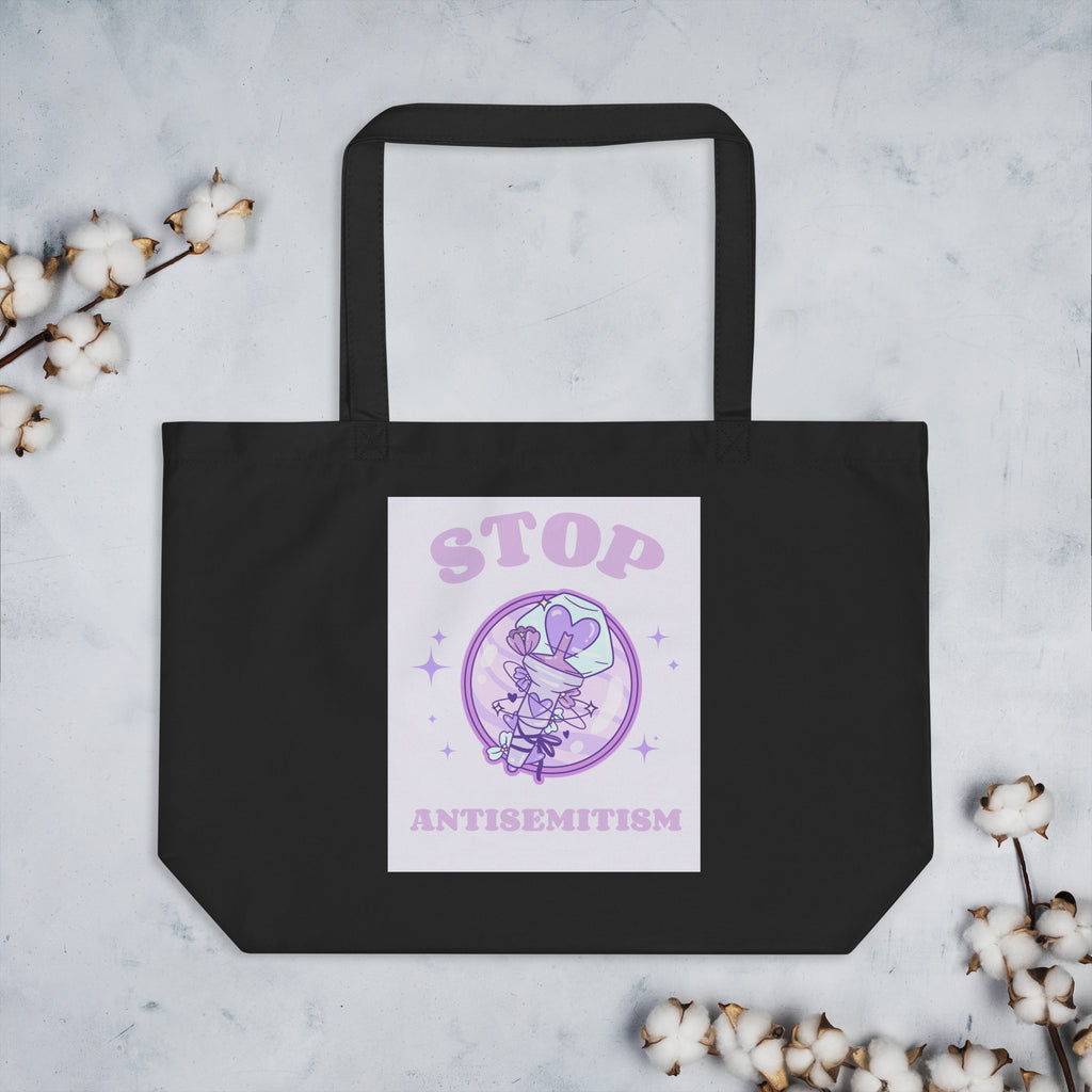 Stop Antisemitism | Purple & Cute Edition | Large Organic Tote Bag Jouparty