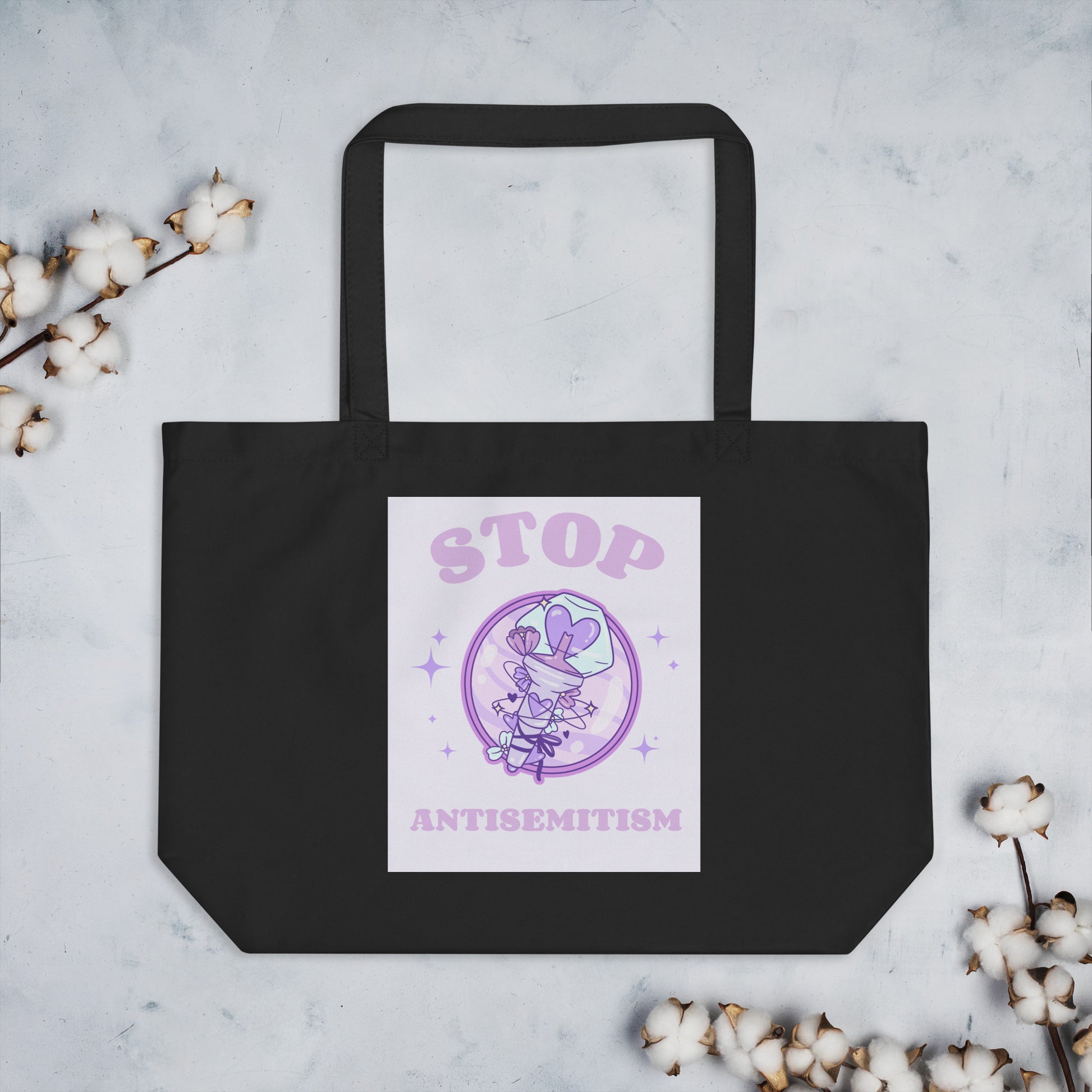 Stop Antisemitism | Purple & Cute Edition | Large Organic Tote Bag Jouparty
