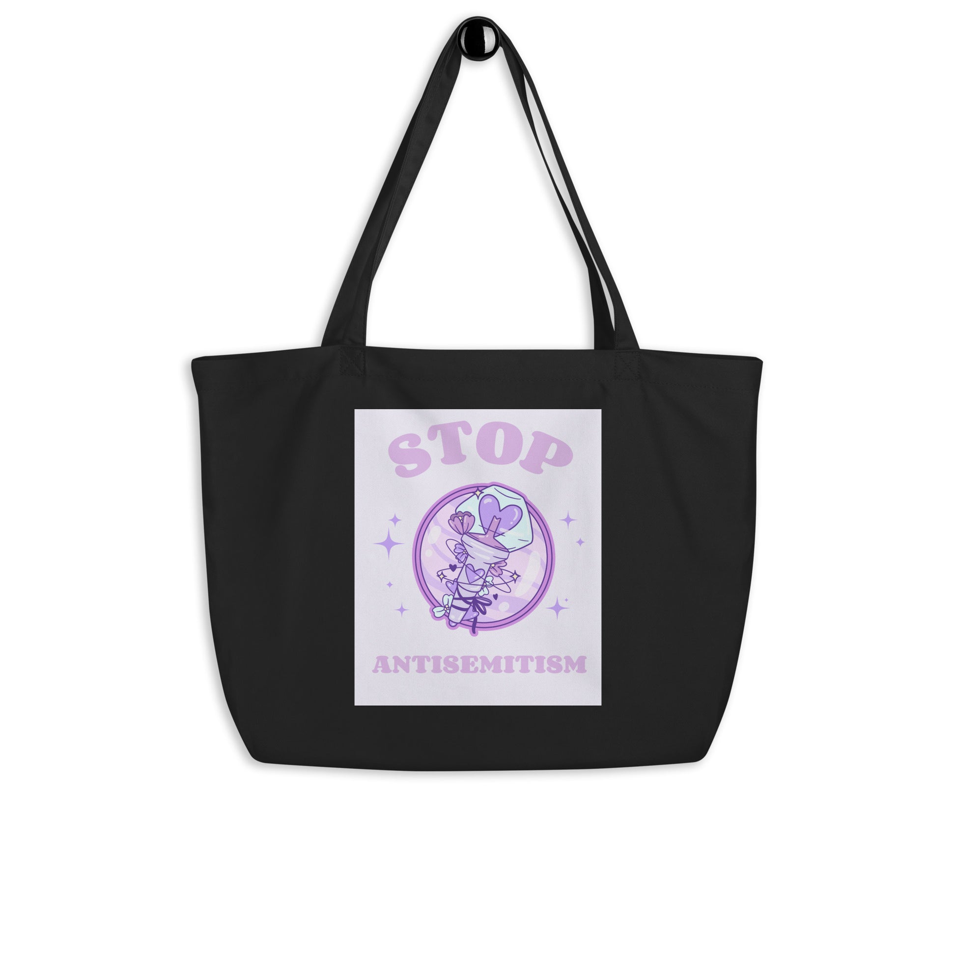 Stop Antisemitism | Purple & Cute Edition | Large Organic Tote Bag Jouparty