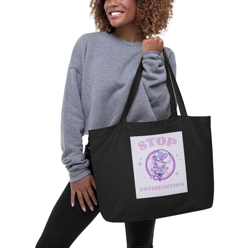 Stop Antisemitism | Purple & Cute Edition | Large Organic Tote Bag Jouparty