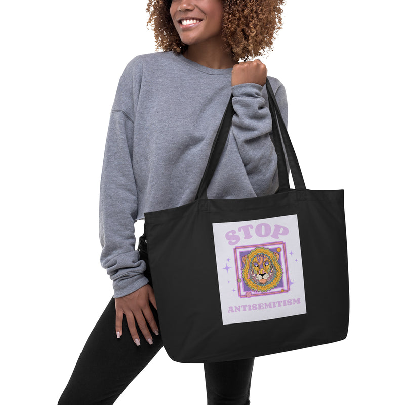 Stop Antisemitism | Purple & Cute Edition | Large Organic Tote Bag