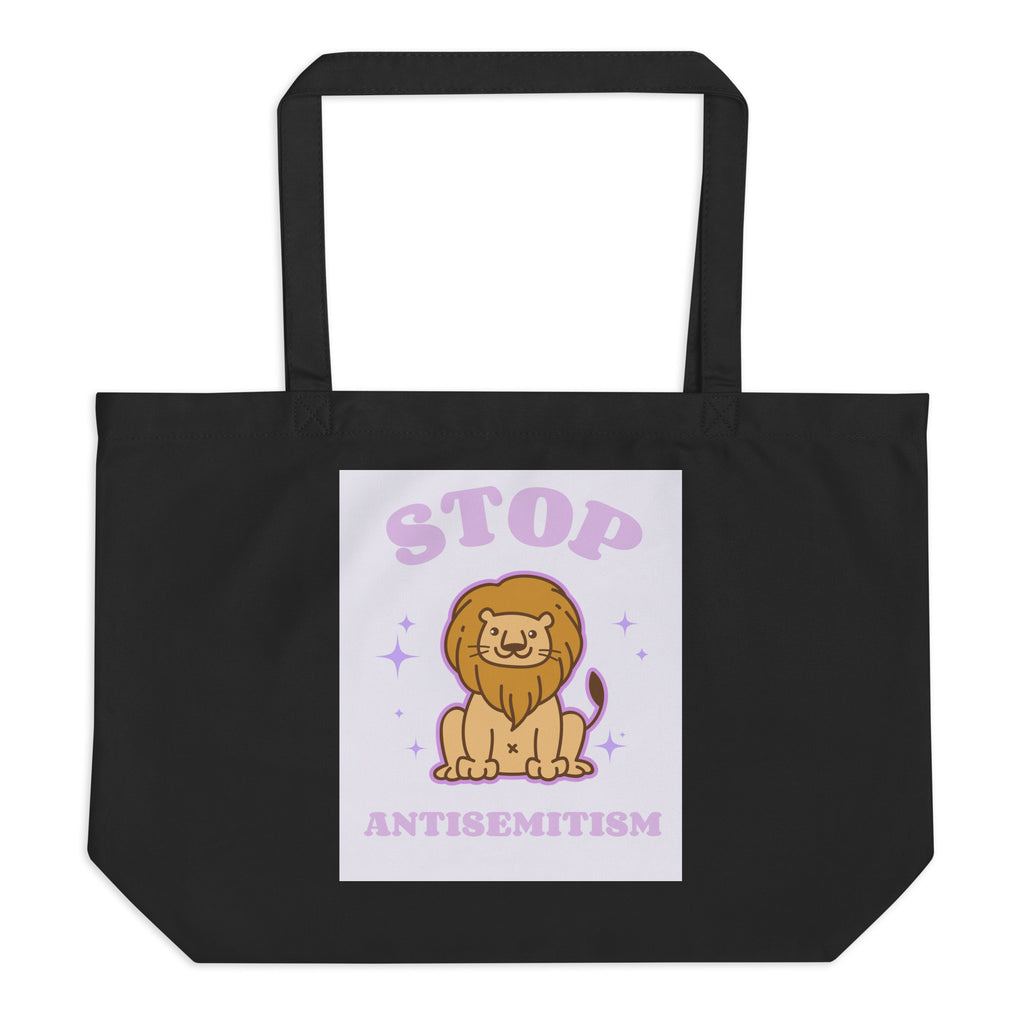 Stop Antisemitism | Purple & Cute Edition | Large Organic Tote Bag Jouparty