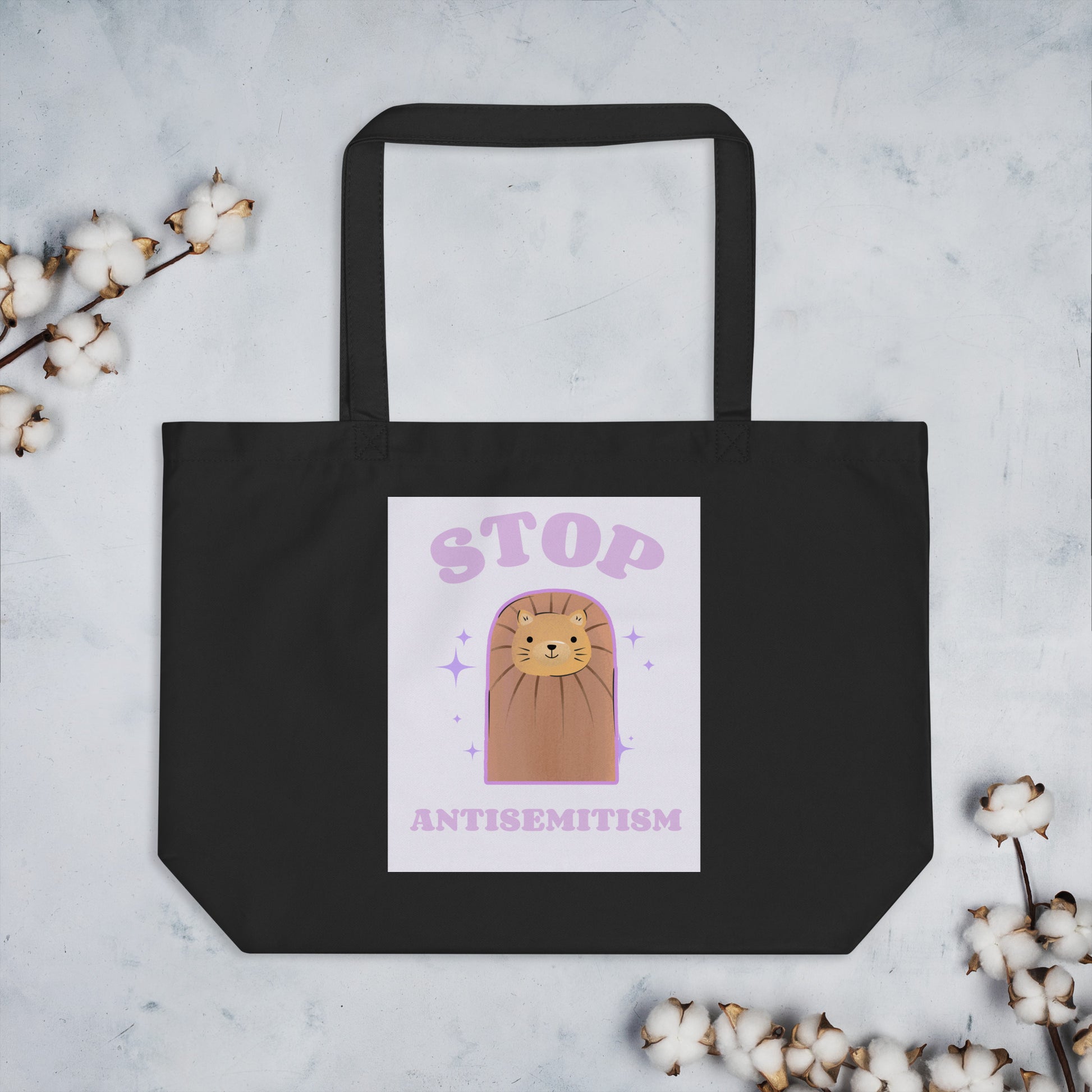 Stop Antisemitism | Purple & Cute Edition | Large Organic Tote Bag Jouparty