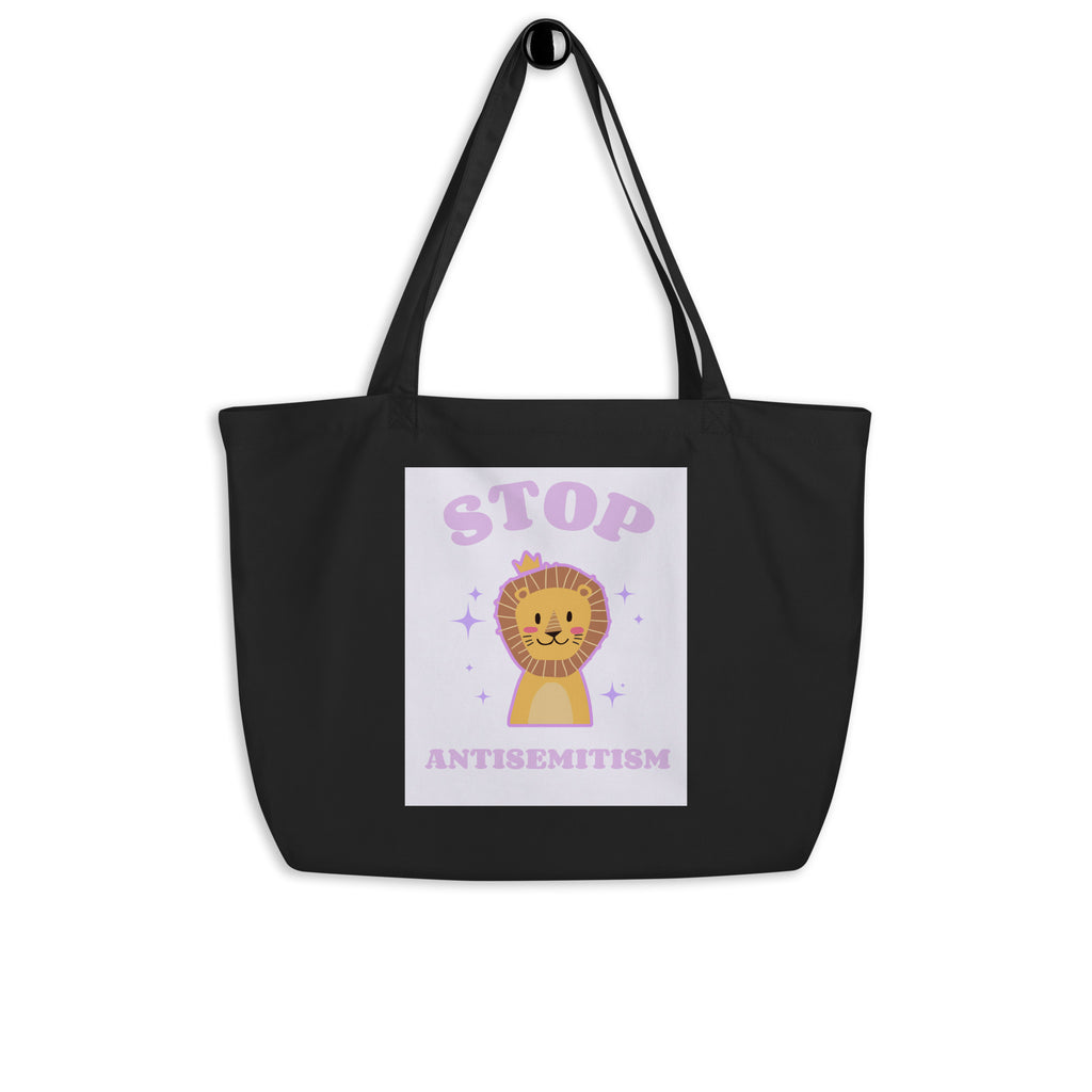Stop Antisemitism | Purple & Cute Edition | Large Organic Tote Bag Jouparty