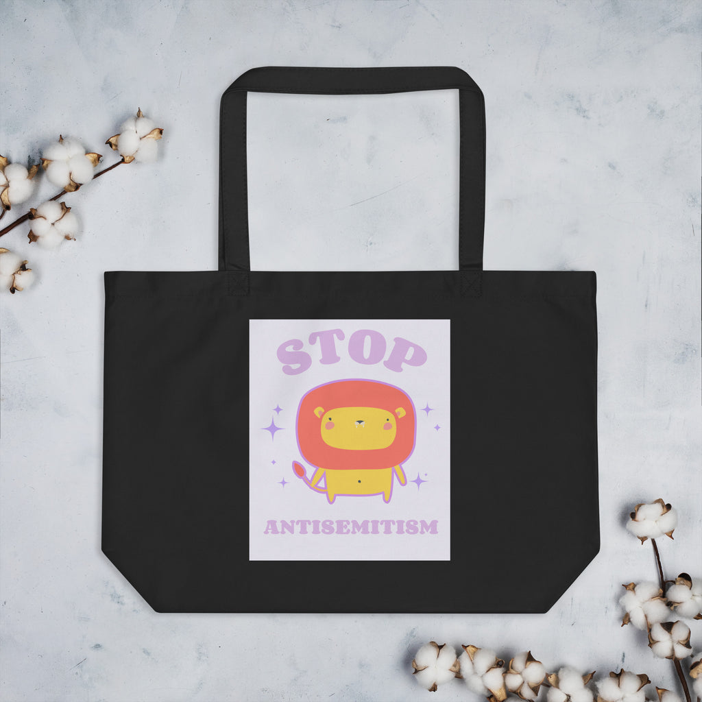 Stop Antisemitism | Purple & Cute Edition | Large Organic Tote Bag Jouparty